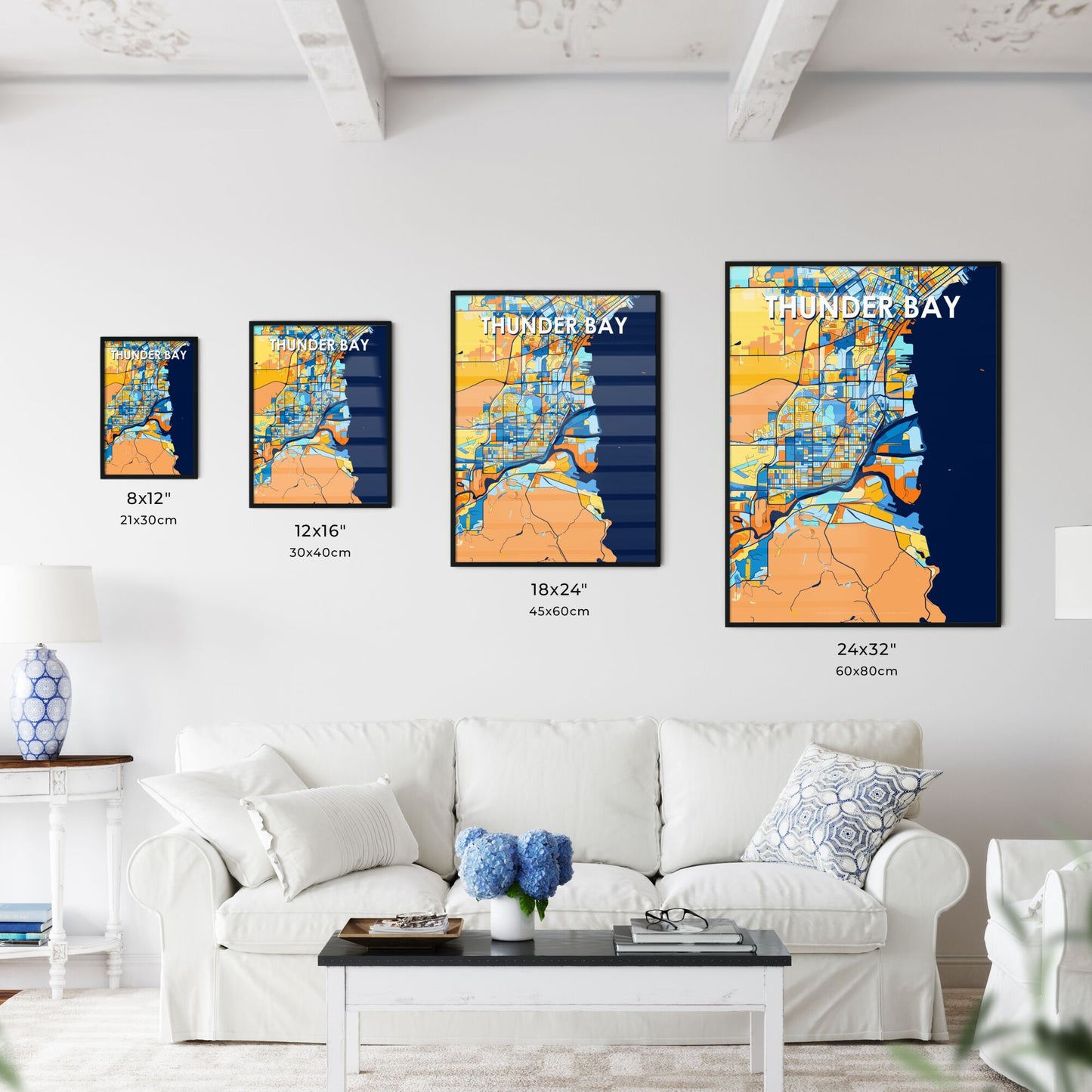 THUNDER BAY CANADA Vibrant Colorful Art Map Poster Blue Orange