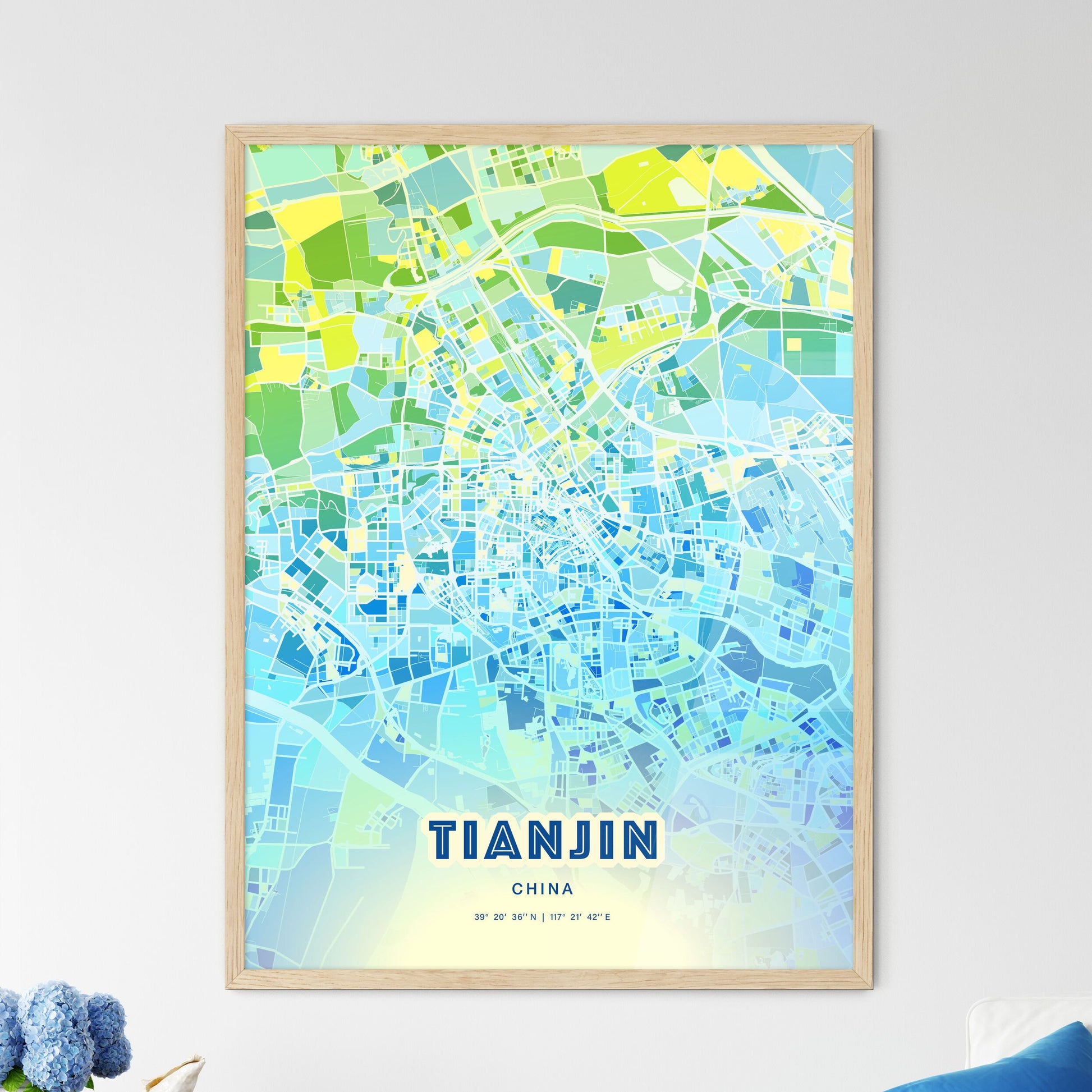 Colorful Tianjin China Fine Art Map Cool Blue