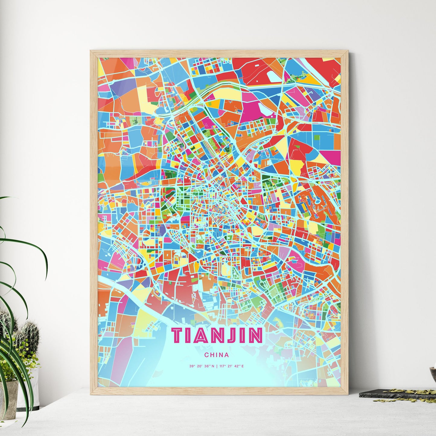 Colorful Tianjin China Fine Art Map Crazy Colors