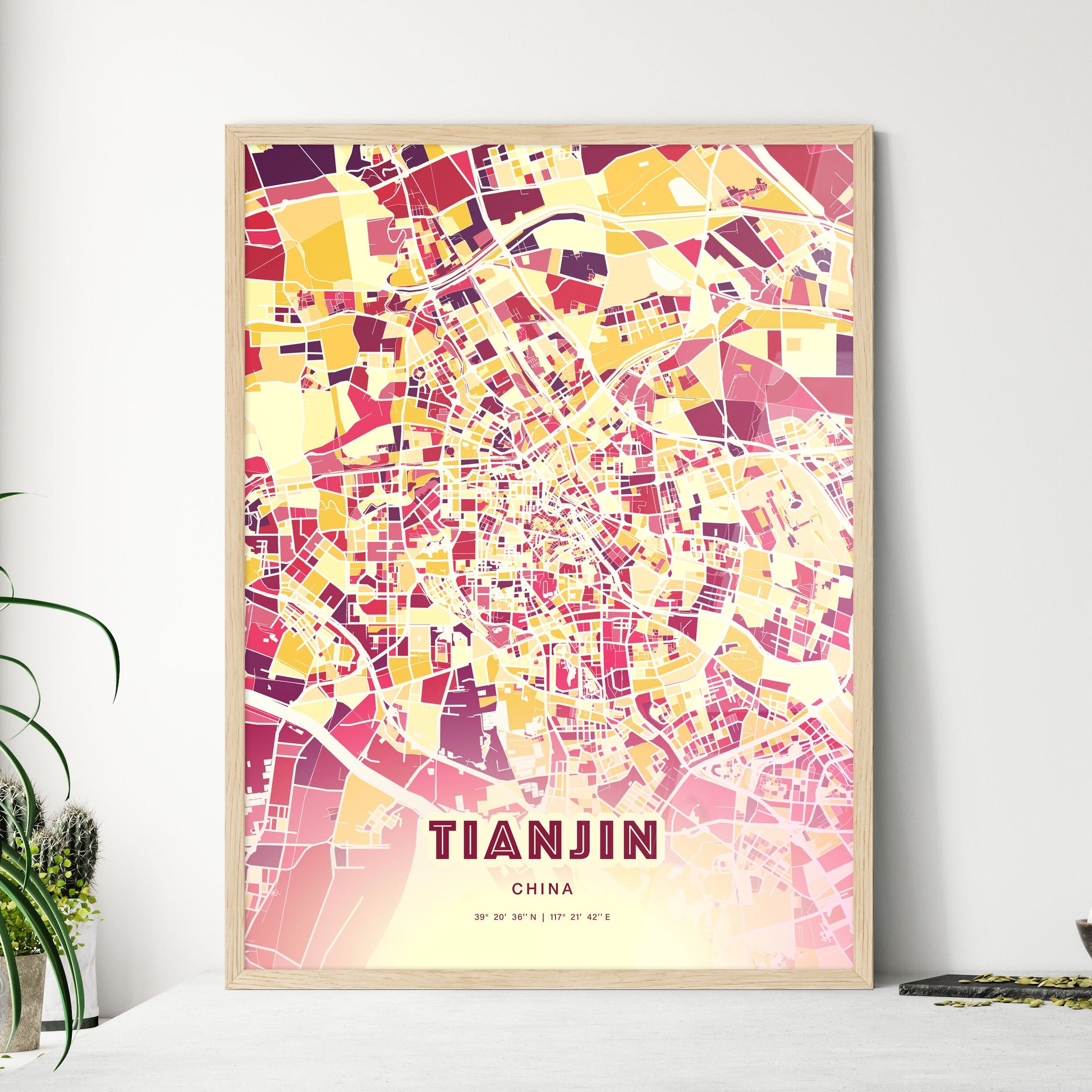 Colorful Tianjin China Fine Art Map Hot Red