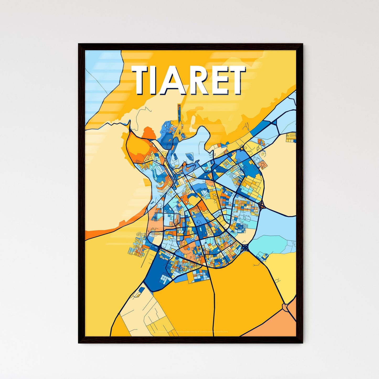 TIARET ALGERIA Vibrant Colorful Art Map Poster Blue Orange