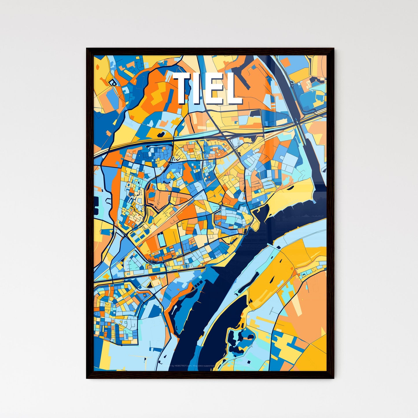 TIEL NETHERLANDS Vibrant Colorful Art Map Poster Blue Orange