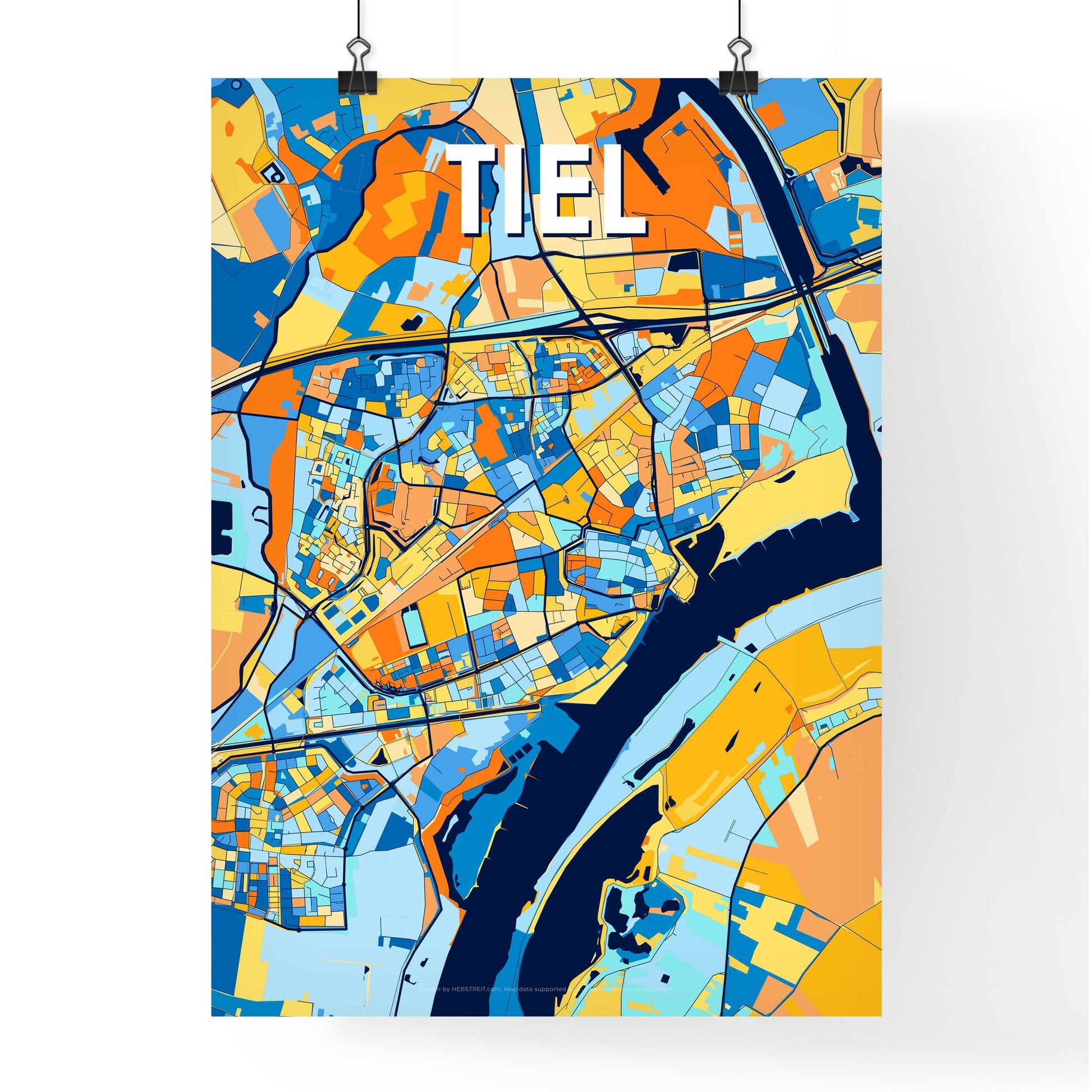 TIEL NETHERLANDS Vibrant Colorful Art Map Poster Blue Orange