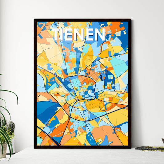 TIENEN BELGIUM Vibrant Colorful Art Map Poster Blue Orange