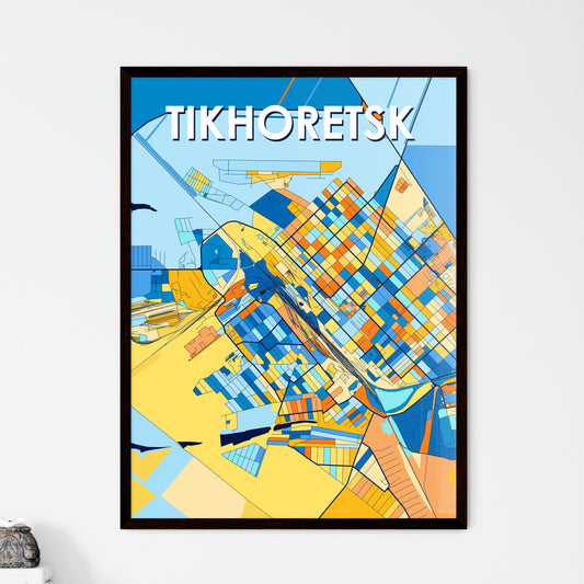 TIKHORETSK RUSSIA Vibrant Colorful Art Map Poster Blue Orange