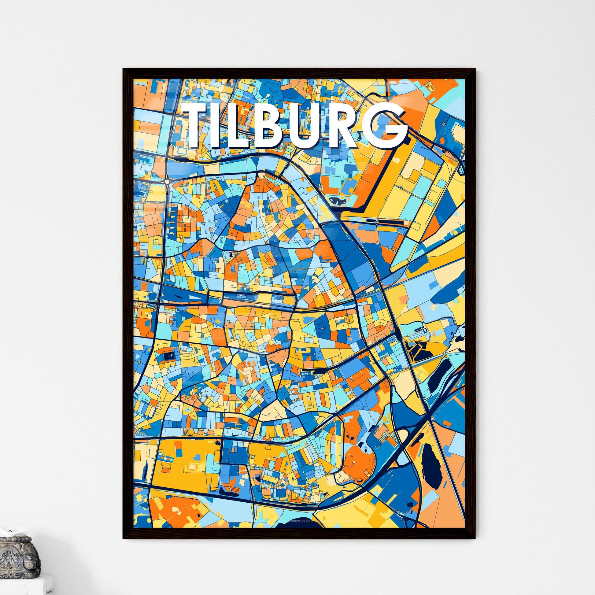 TILBURG NETHERLANDS Vibrant Colorful Art Map Poster Blue Orange