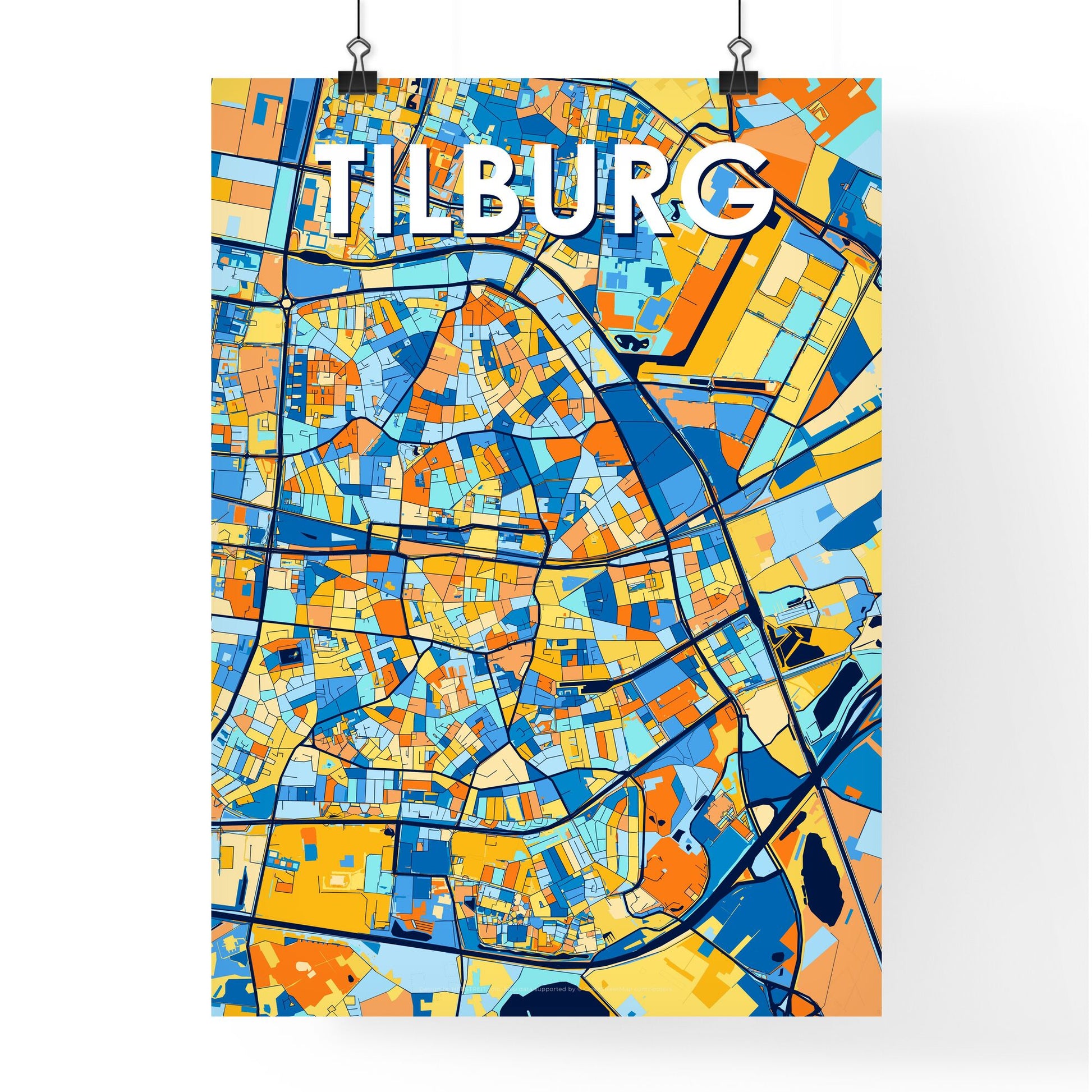 TILBURG NETHERLANDS Vibrant Colorful Art Map Poster Blue Orange