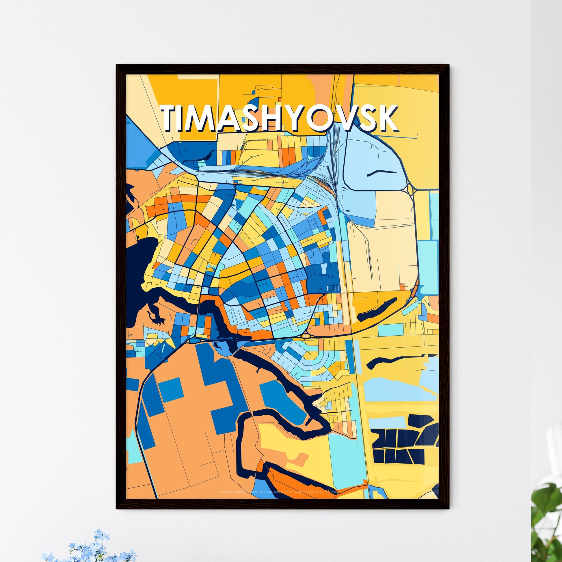 TIMASHYOVSK RUSSIA Vibrant Colorful Art Map Poster Blue Orange