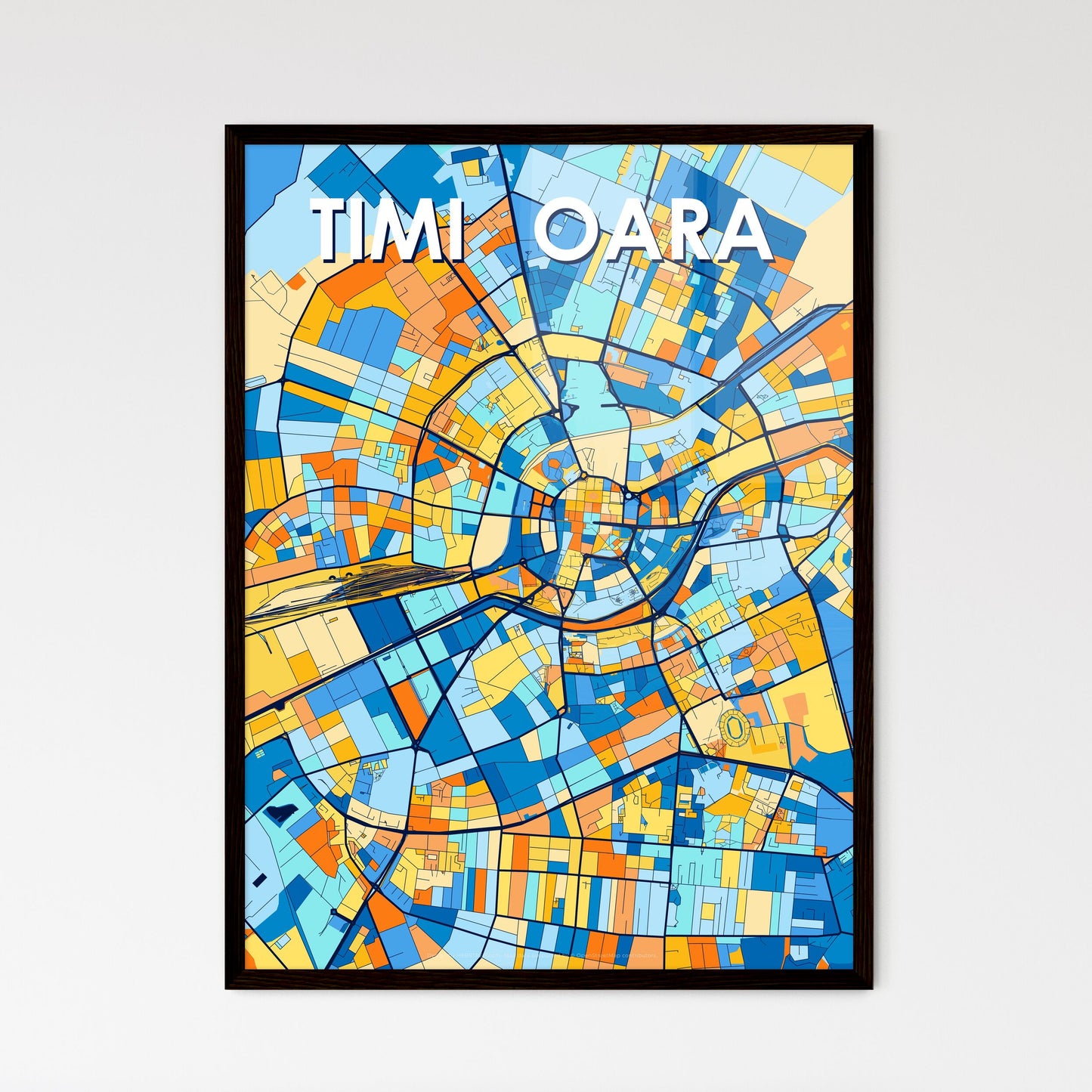 TIMIȘOARA ROMANIA Vibrant Colorful Art Map Poster Blue Orange