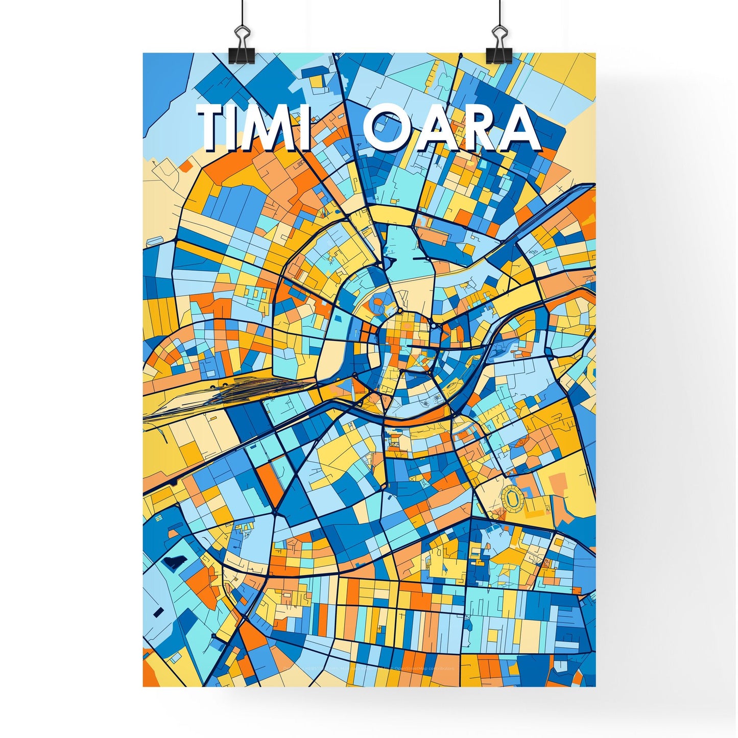 TIMIȘOARA ROMANIA Vibrant Colorful Art Map Poster Blue Orange