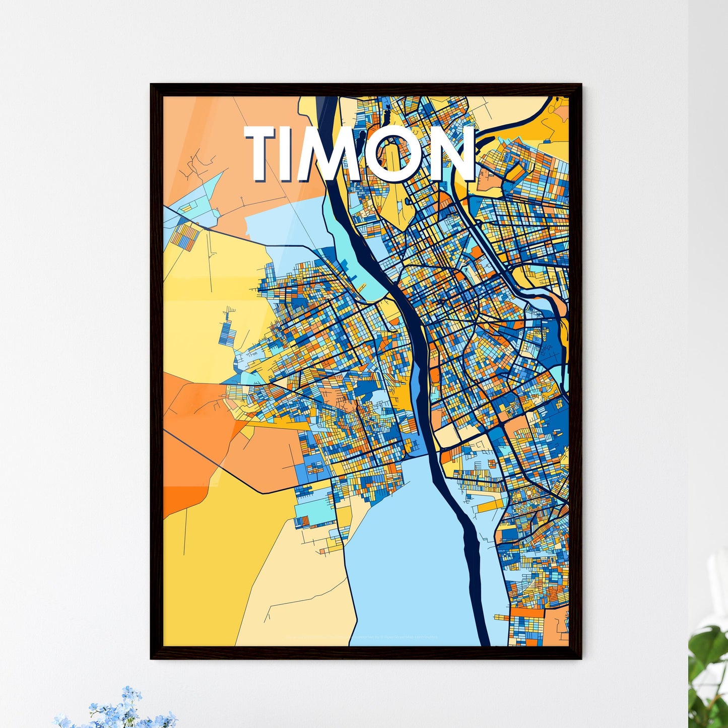 TIMON BRAZIL Vibrant Colorful Art Map Poster Blue Orange