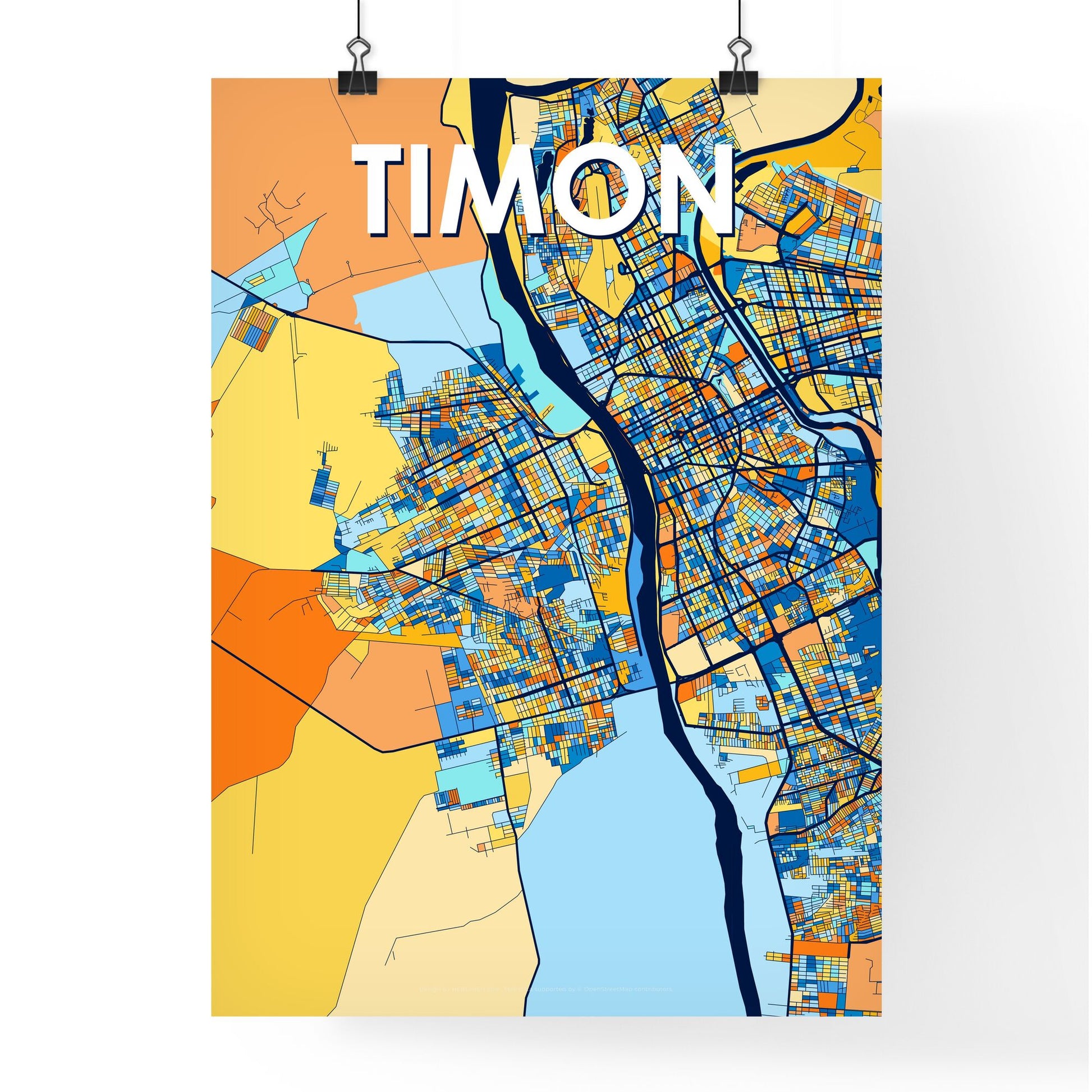 TIMON BRAZIL Vibrant Colorful Art Map Poster Blue Orange