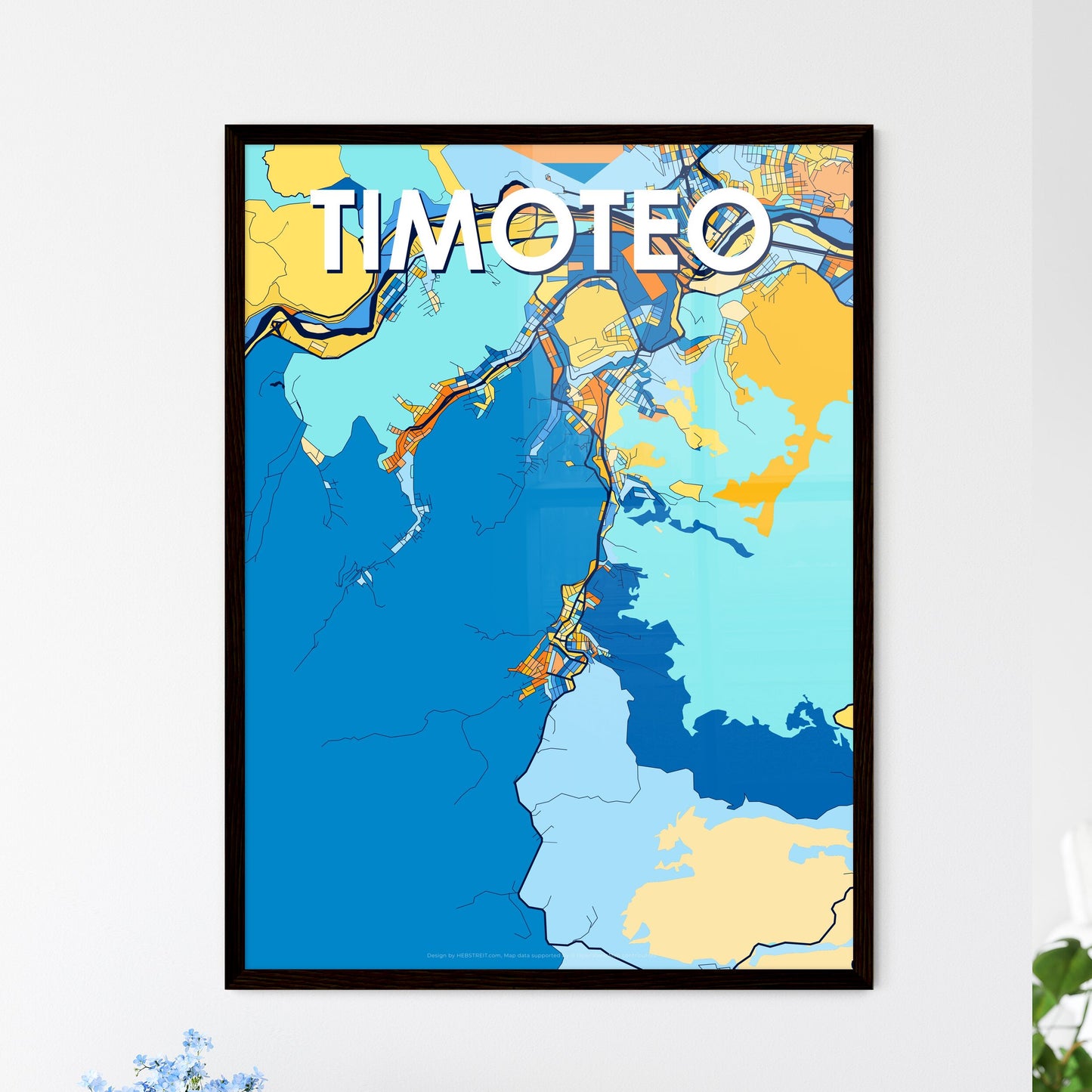 TIMOTEO BRAZIL Vibrant Colorful Art Map Poster Blue Orange