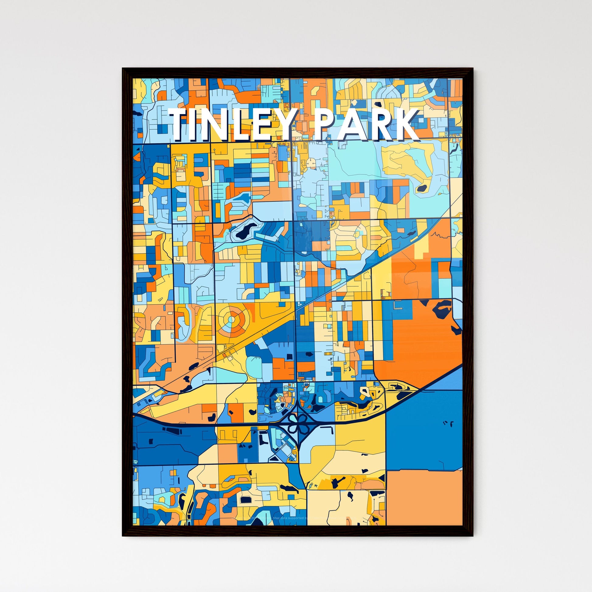 TINLEY PARK ILLINOIS Vibrant Colorful Art Map Poster Blue Orange