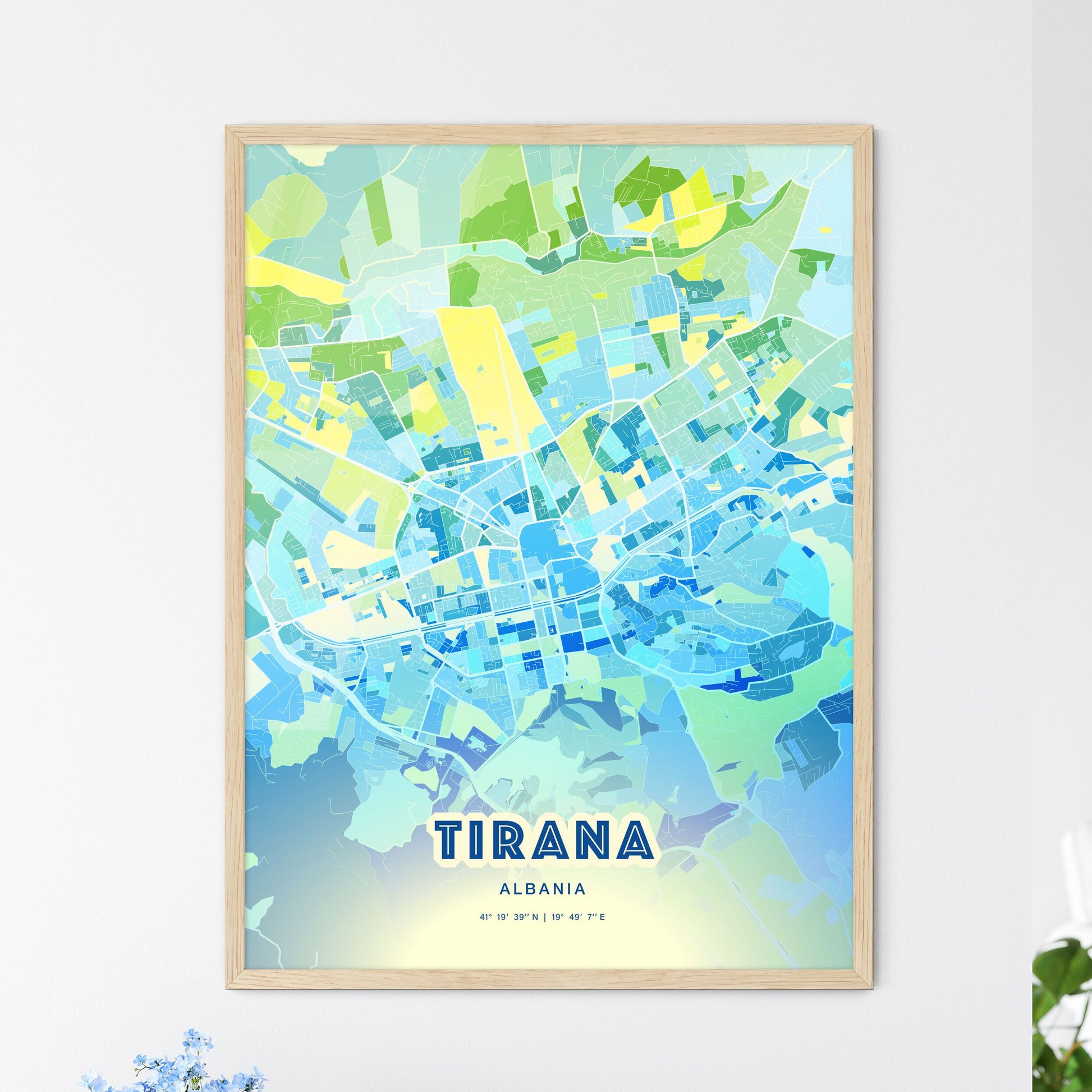 Colorful Tirana Albania Fine Art Map Cool Blue