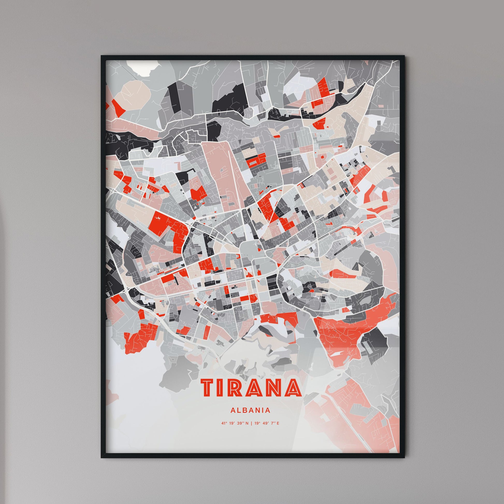 Colorful Tirana Albania Fine Art Map Modern Expressive
