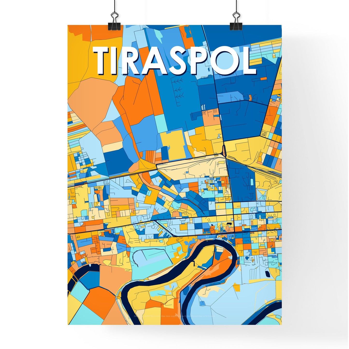 TIRASPOL MOLDOVA Vibrant Colorful Art Map Poster Blue Orange