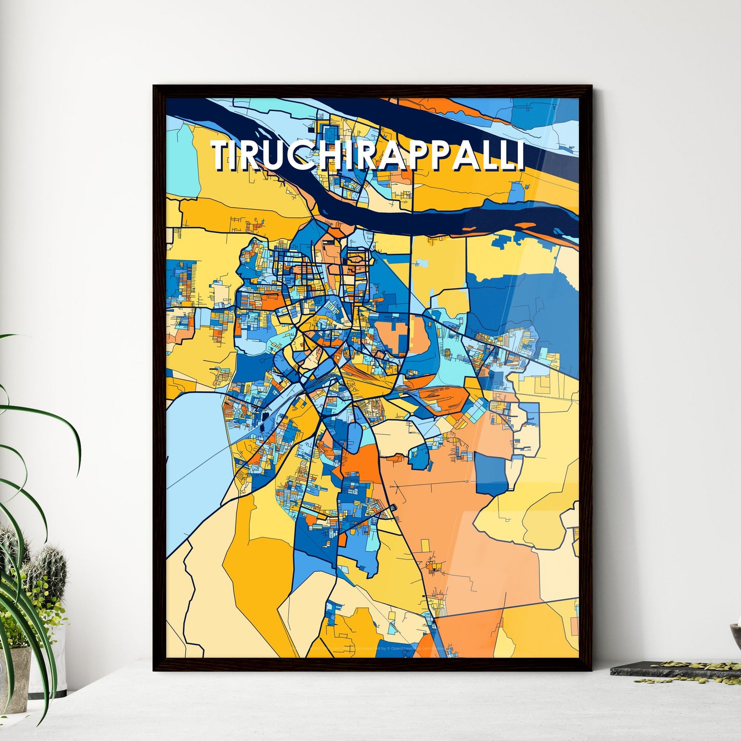 TIRUCHIRAPPALLI INDIA Vibrant Colorful Art Map Poster Blue Orange