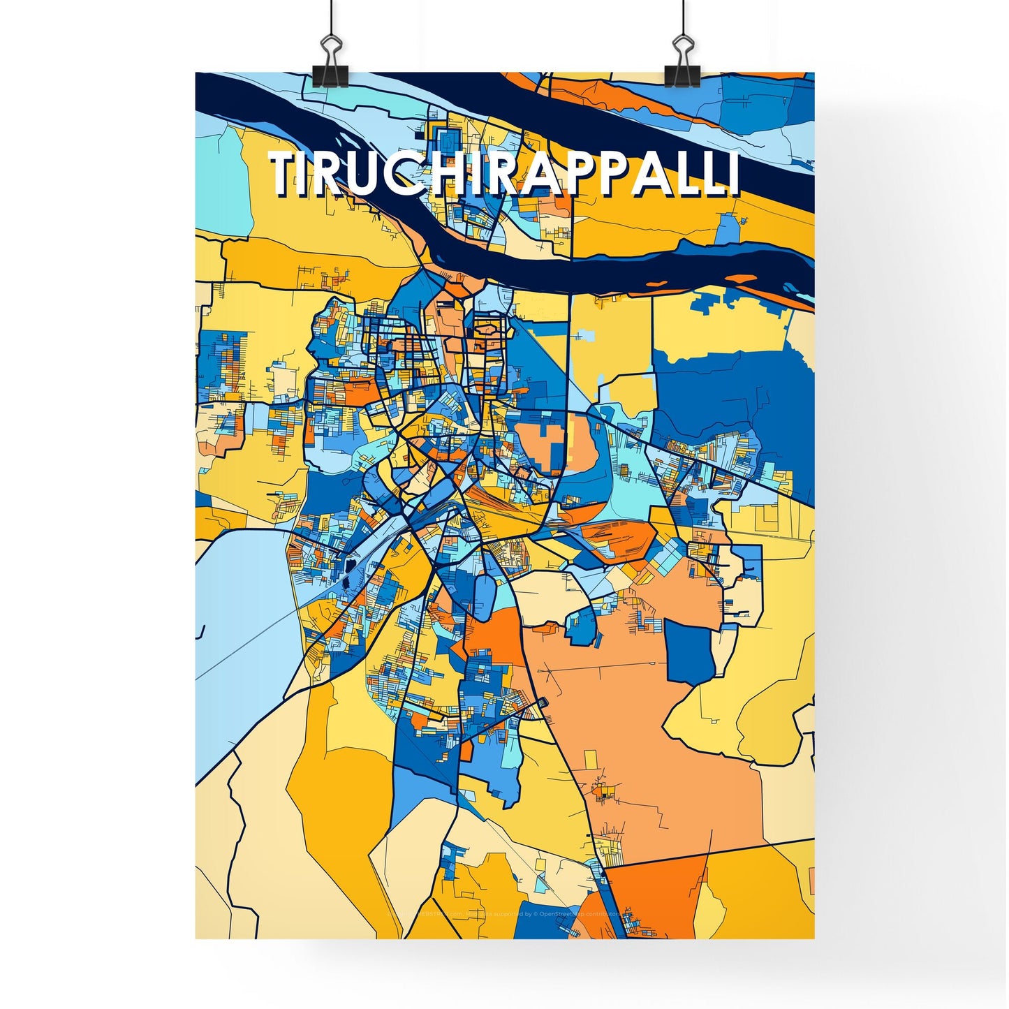 TIRUCHIRAPPALLI INDIA Vibrant Colorful Art Map Poster Blue Orange