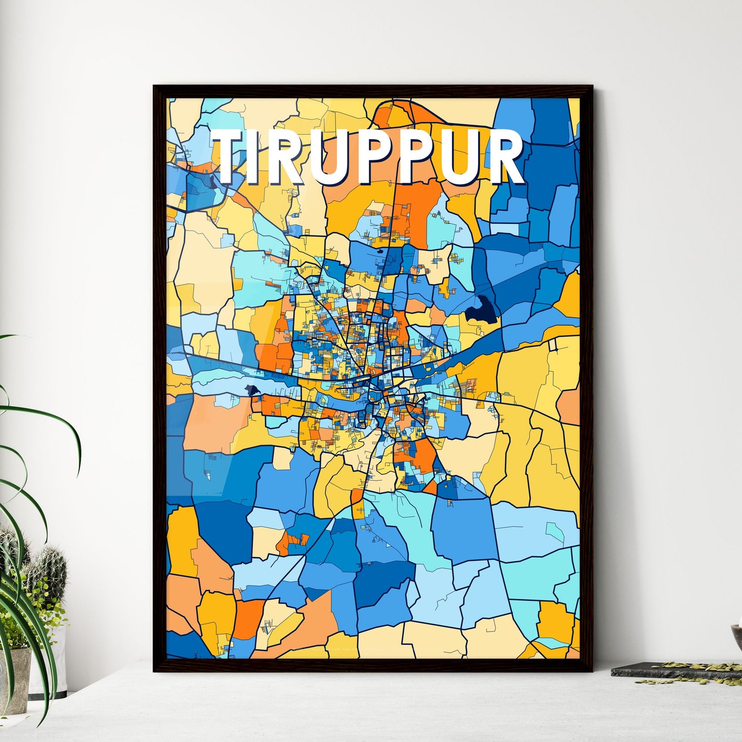 TIRUPPUR INDIA Vibrant Colorful Art Map Poster Blue Orange