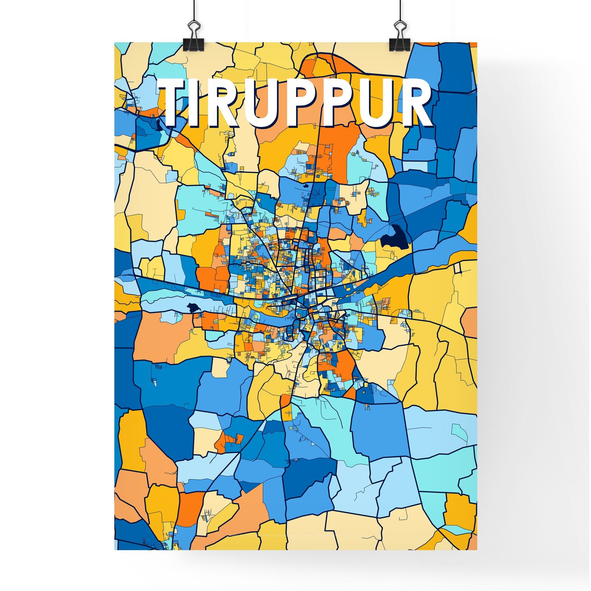 TIRUPPUR INDIA Vibrant Colorful Art Map Poster Blue Orange