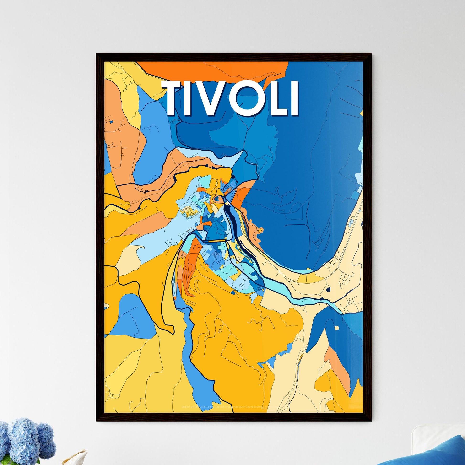 TIVOLI ITALY Vibrant Colorful Art Map Poster Blue Orange