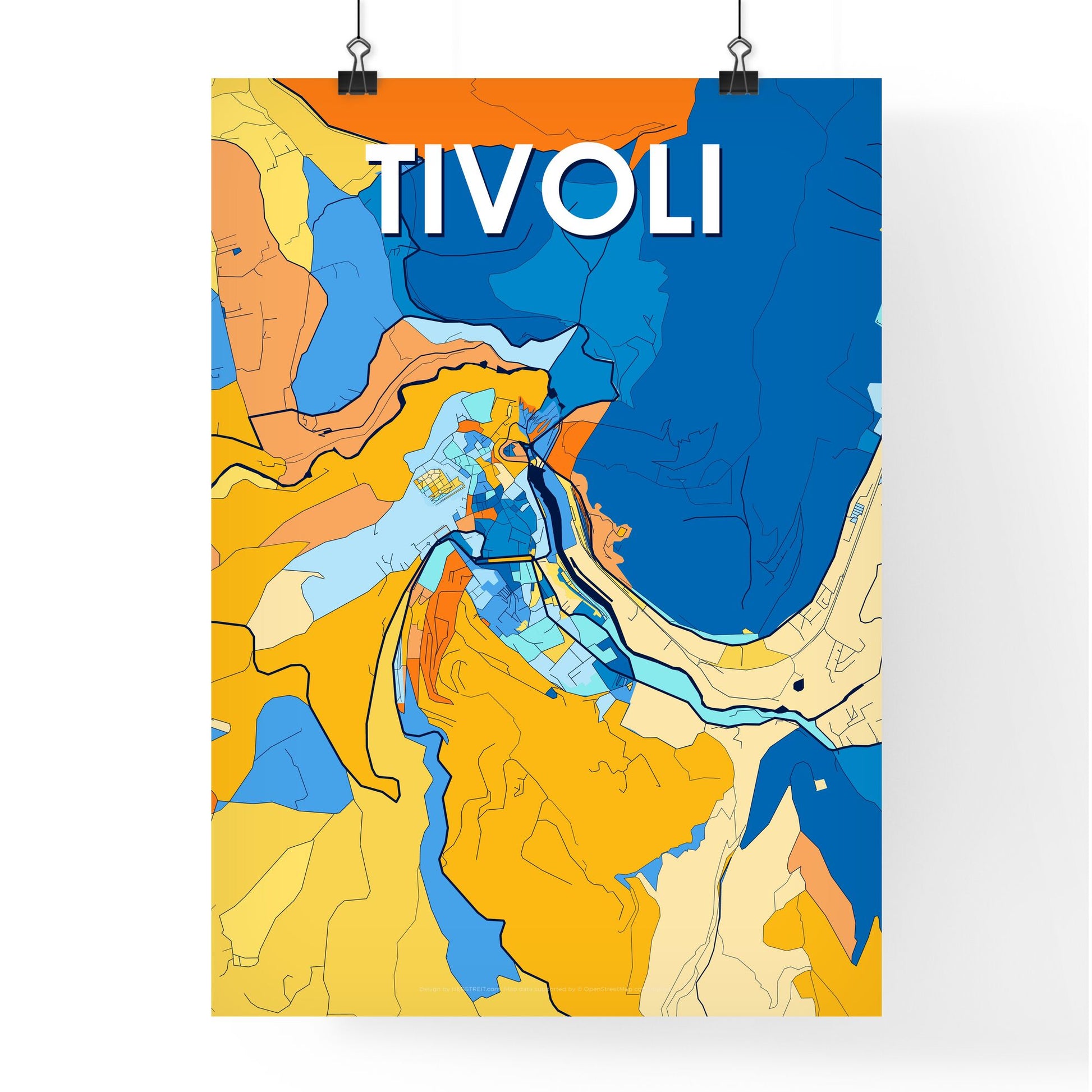 TIVOLI ITALY Vibrant Colorful Art Map Poster Blue Orange