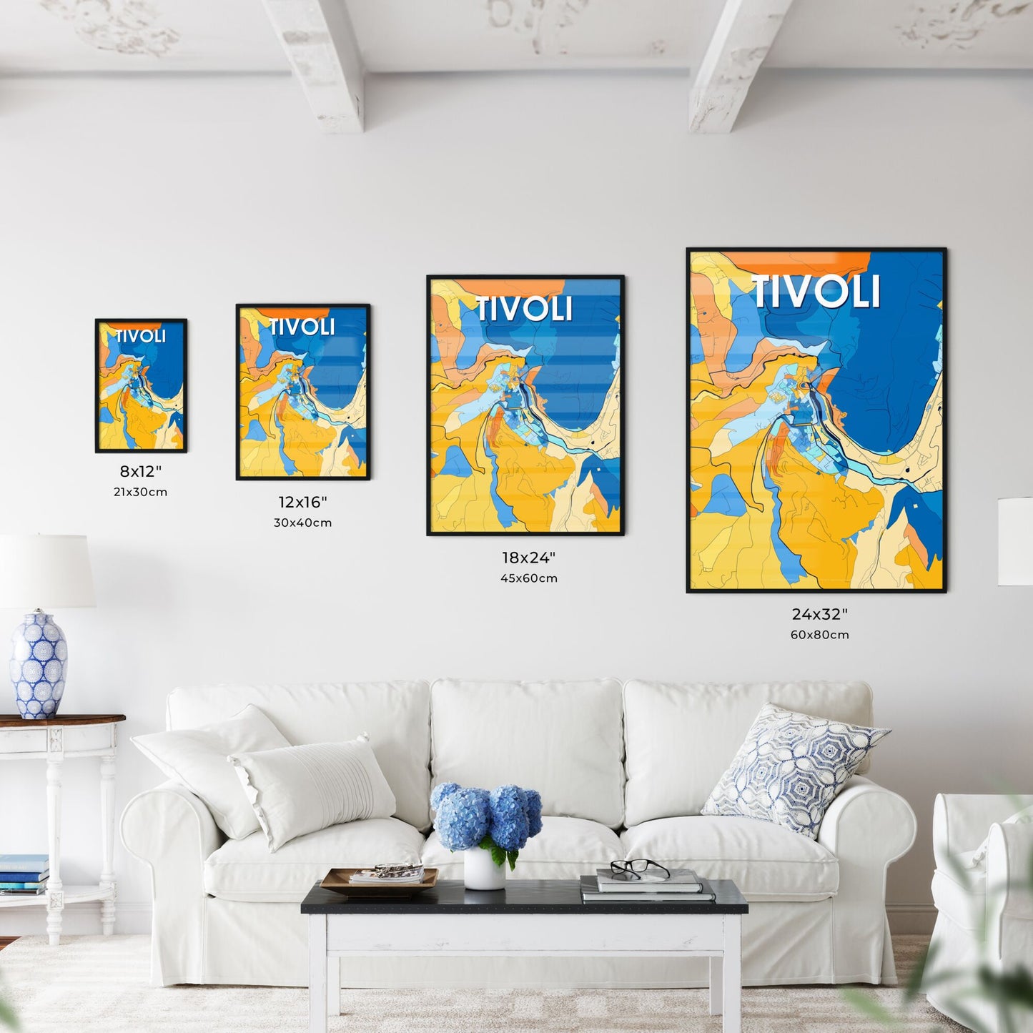 TIVOLI ITALY Vibrant Colorful Art Map Poster Blue Orange