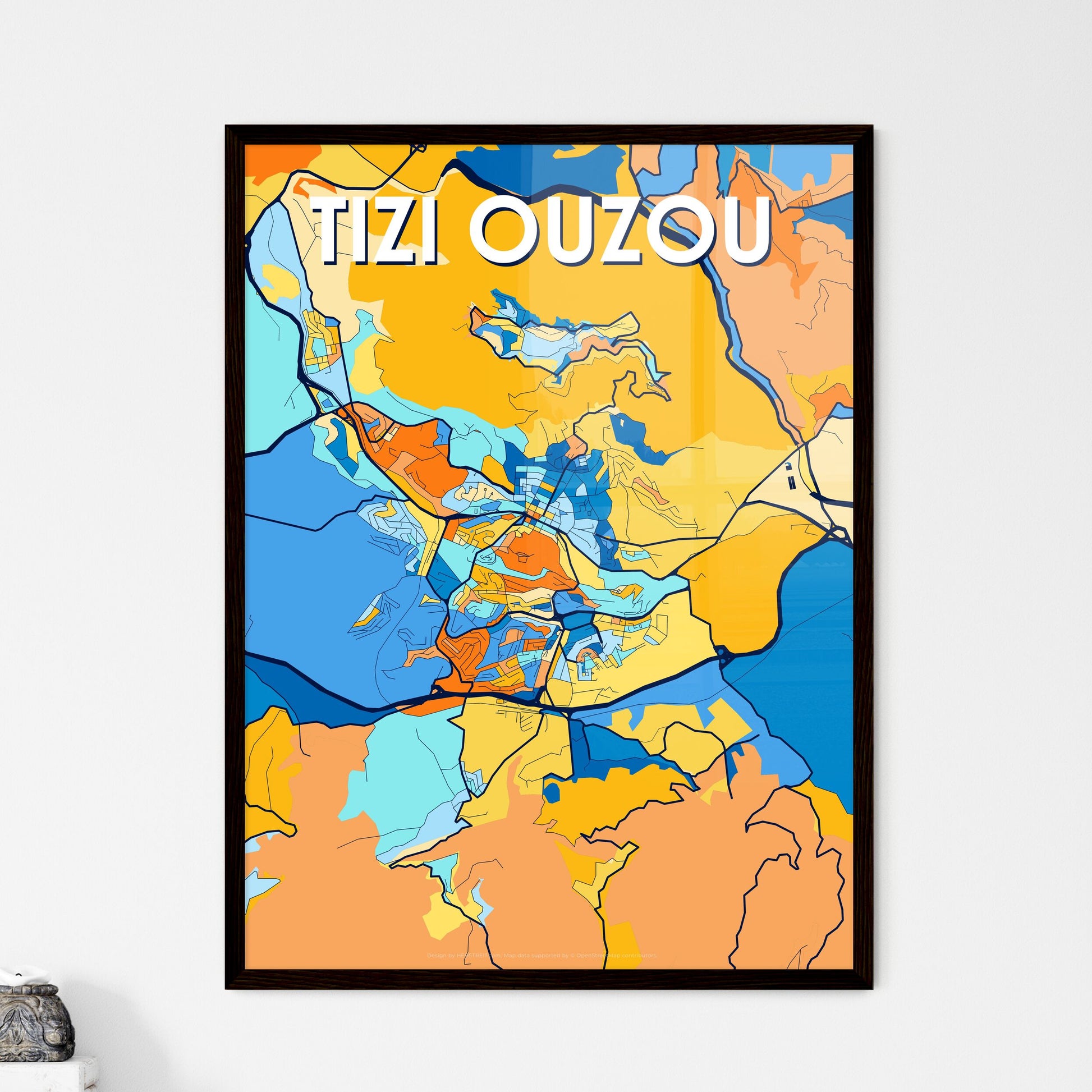 TIZI OUZOU ALGERIA Vibrant Colorful Art Map Poster Blue Orange