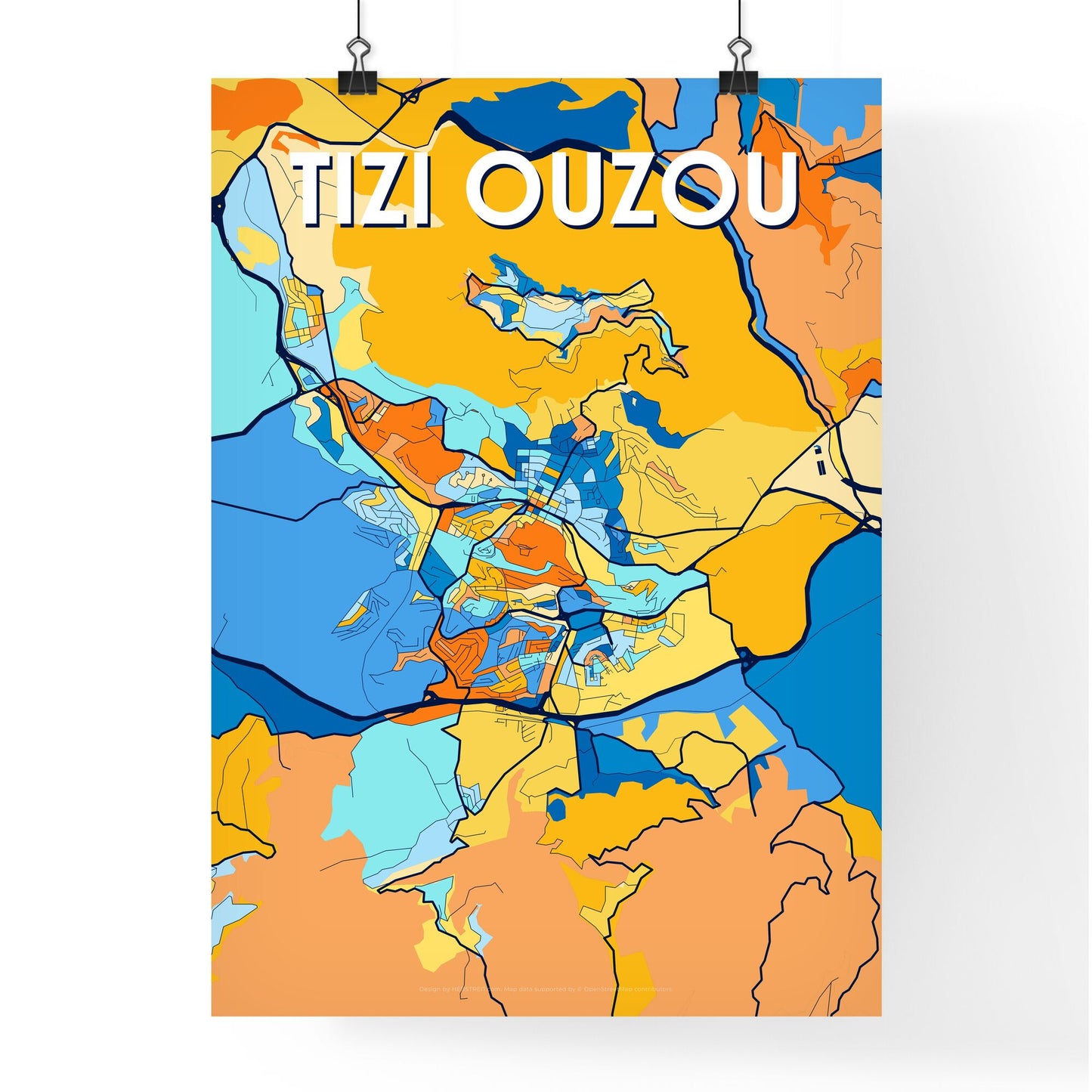 TIZI OUZOU ALGERIA Vibrant Colorful Art Map Poster Blue Orange