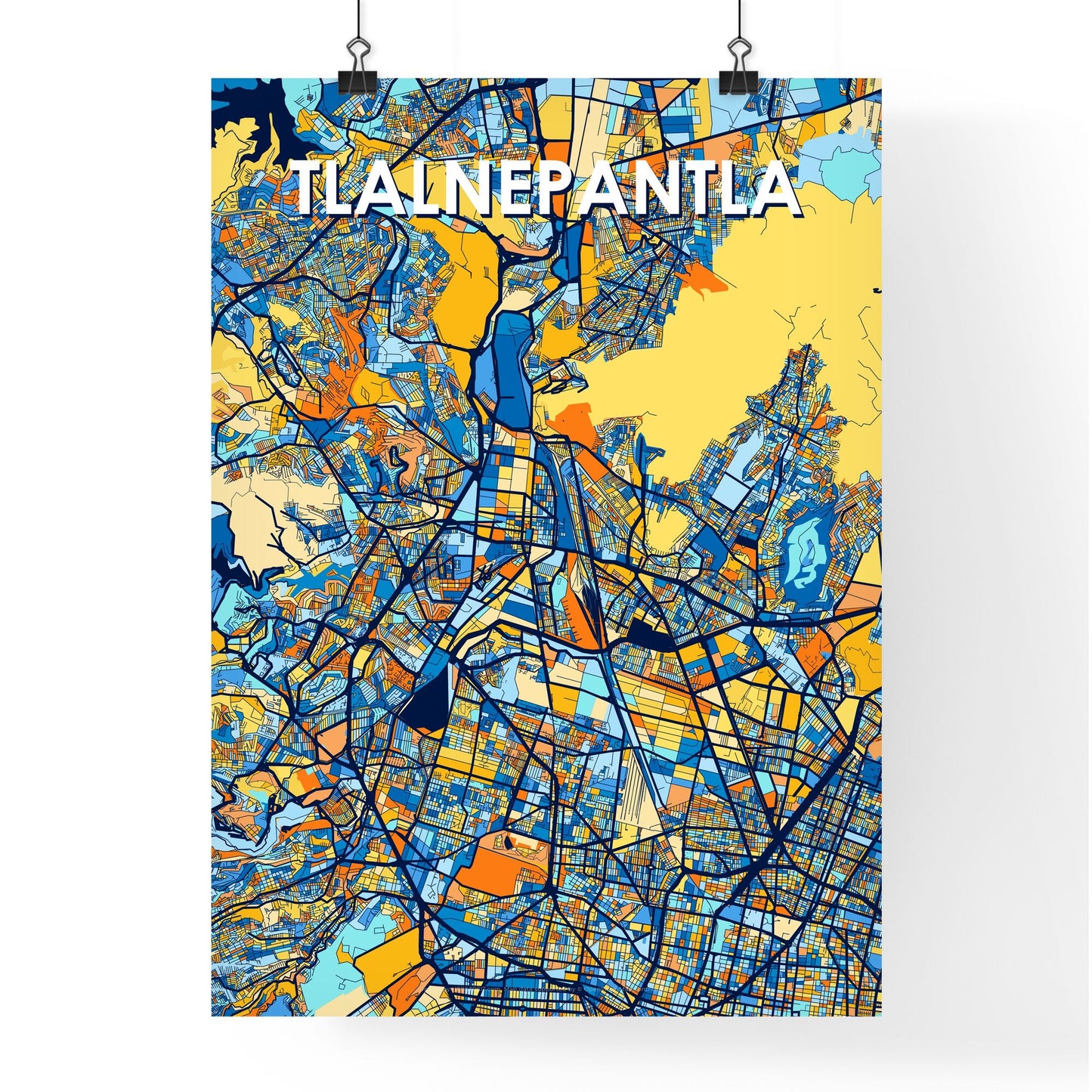 TLALNEPANTLA MEXICO Vibrant Colorful Art Map Poster Blue Orange