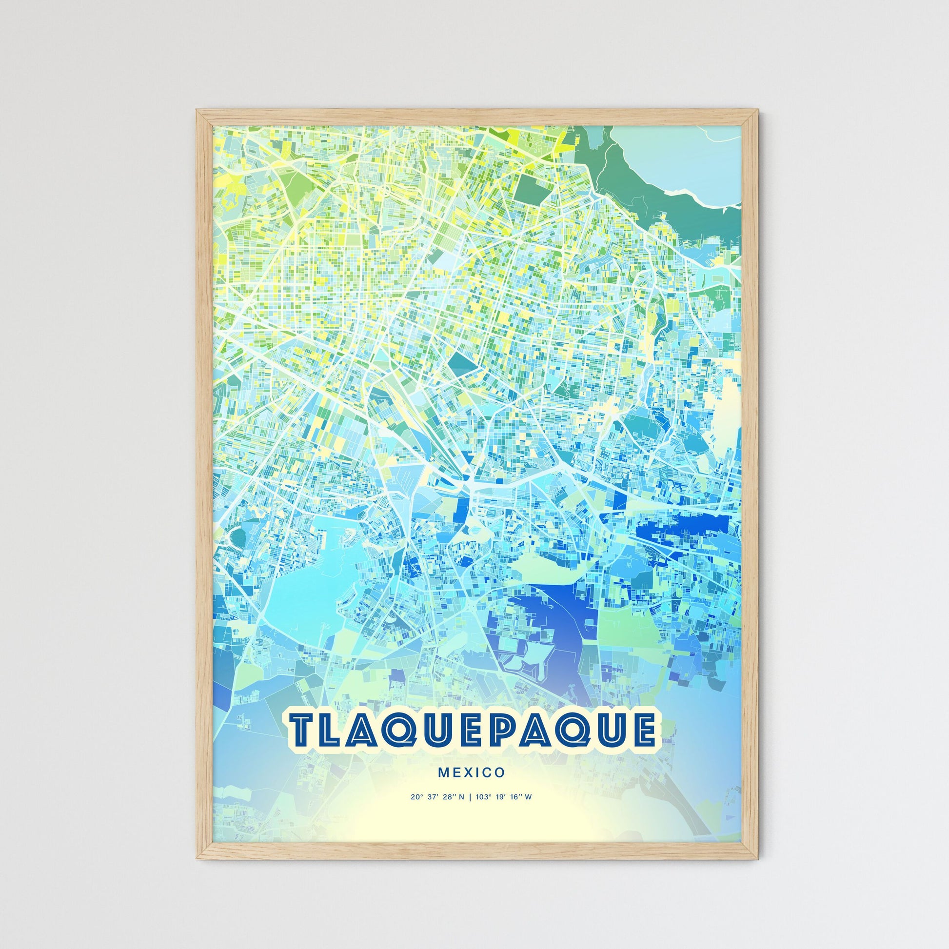Colorful Tlaquepaque Mexico Fine Art Map Cool Blue