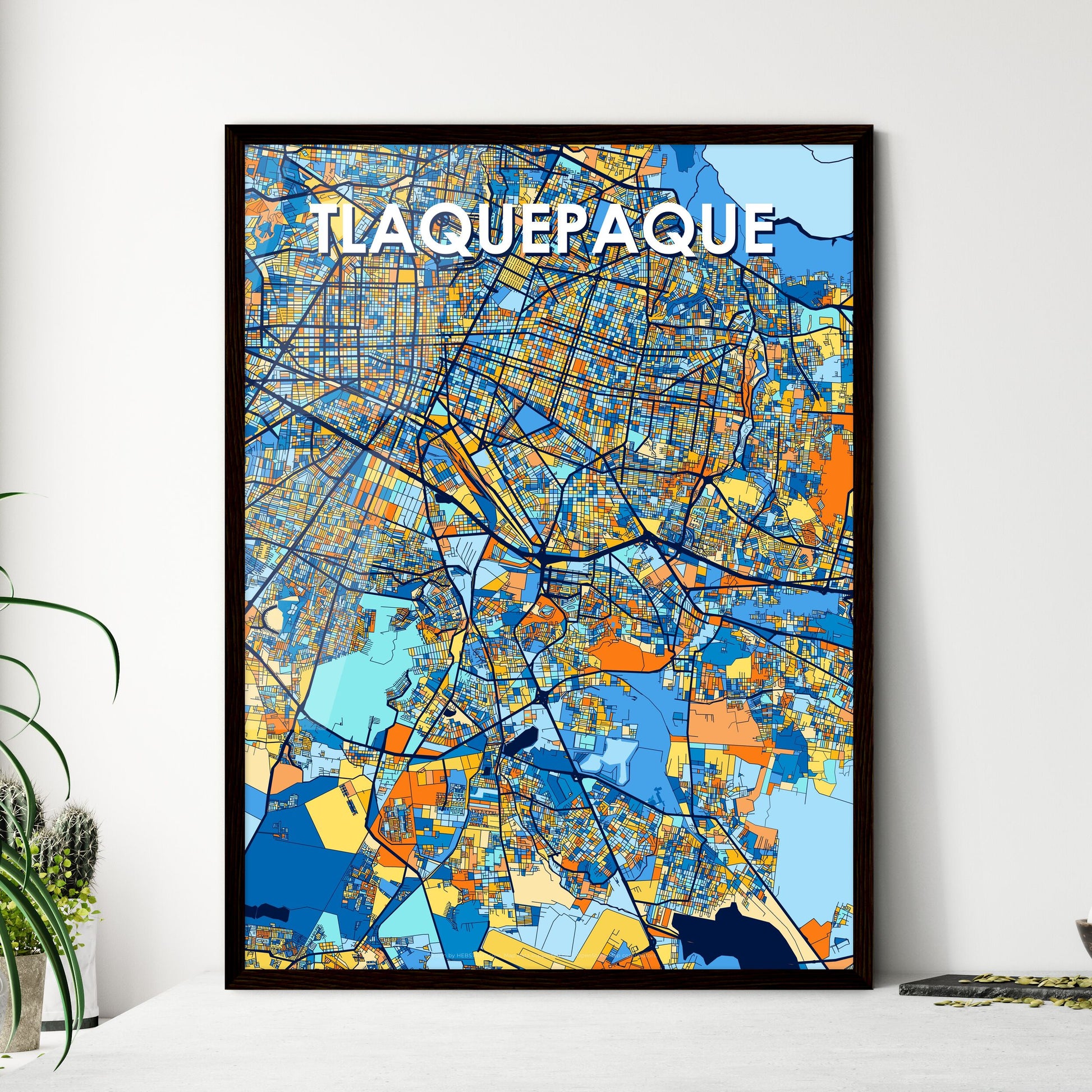 TLAQUEPAQUE MEXICO Vibrant Colorful Art Map Poster Blue Orange