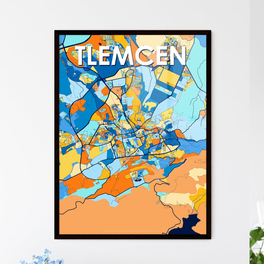 TLEMCEN ALGERIA Vibrant Colorful Art Map Poster Blue Orange