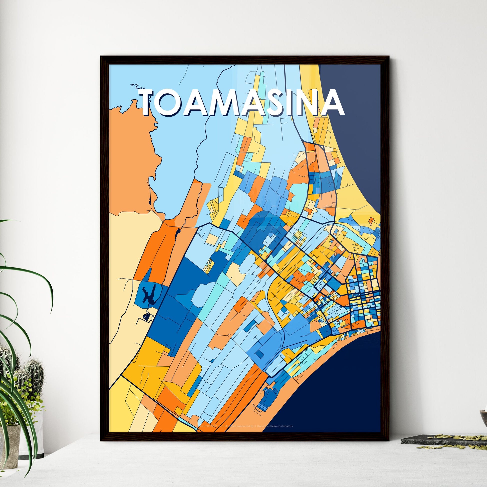 TOAMASINA MADAGASCAR Vibrant Colorful Art Map Poster Blue Orange