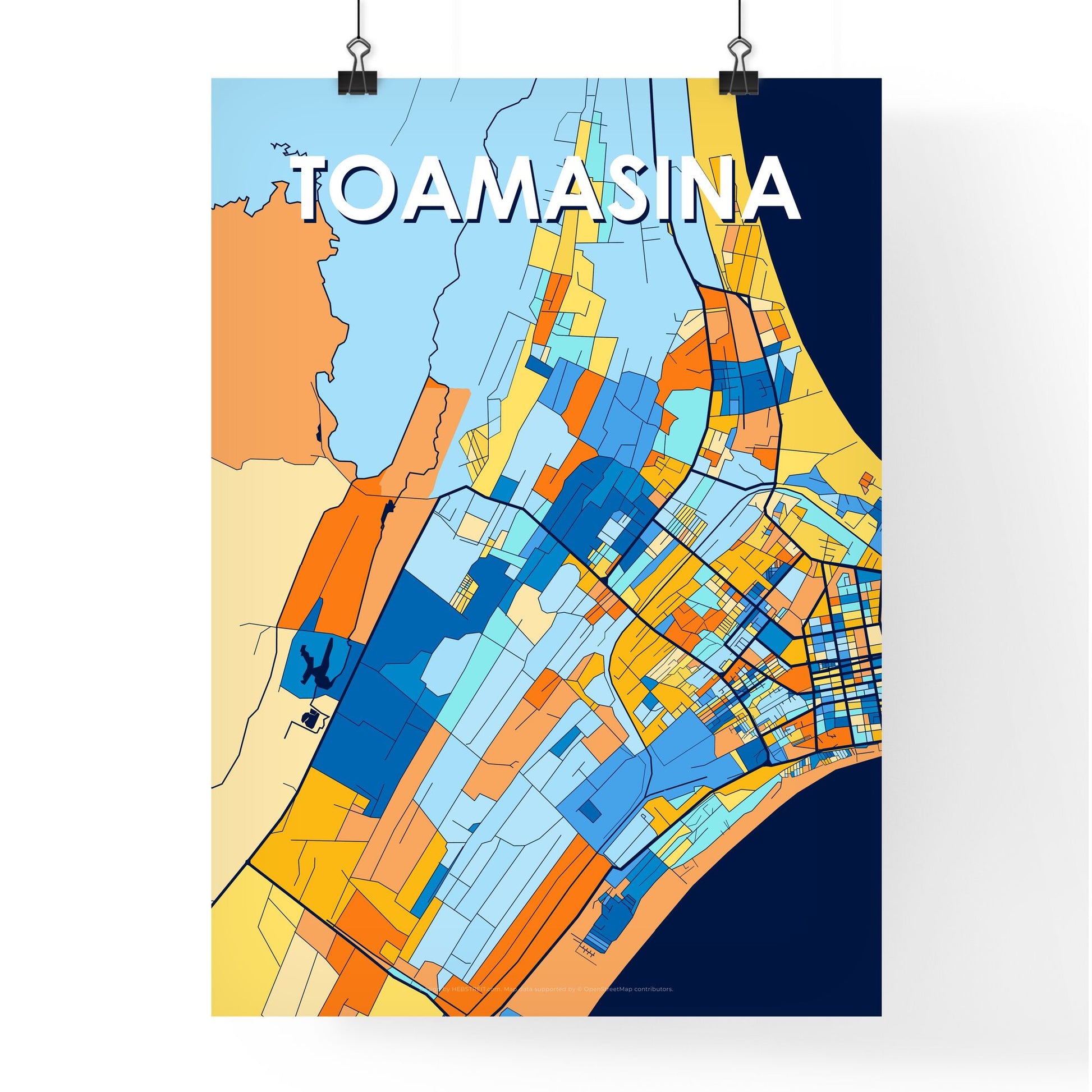 TOAMASINA MADAGASCAR Vibrant Colorful Art Map Poster Blue Orange