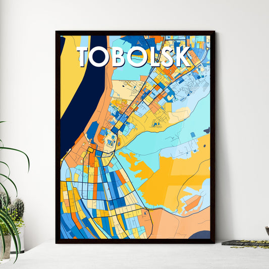 TOBOLSK RUSSIA Vibrant Colorful Art Map Poster Blue Orange