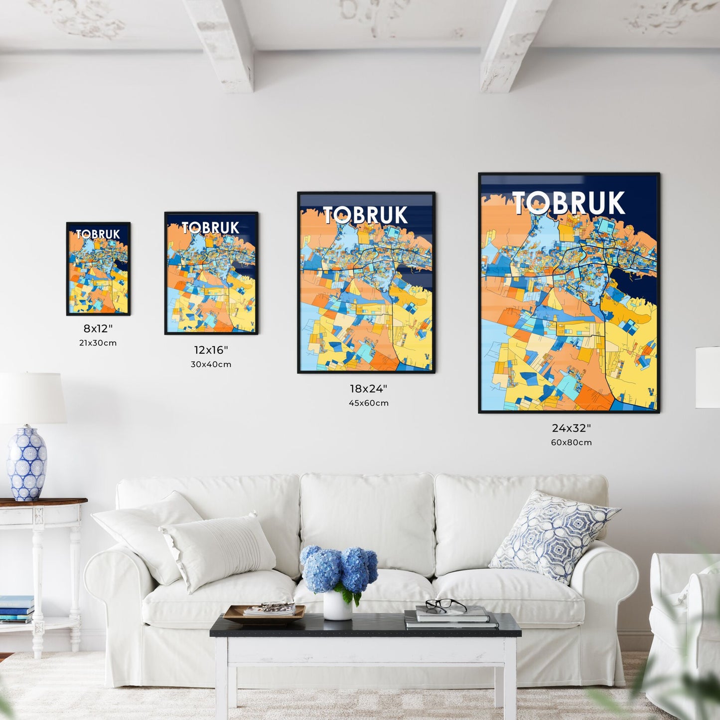 TOBRUK LIBYA Vibrant Colorful Art Map Poster Blue Orange