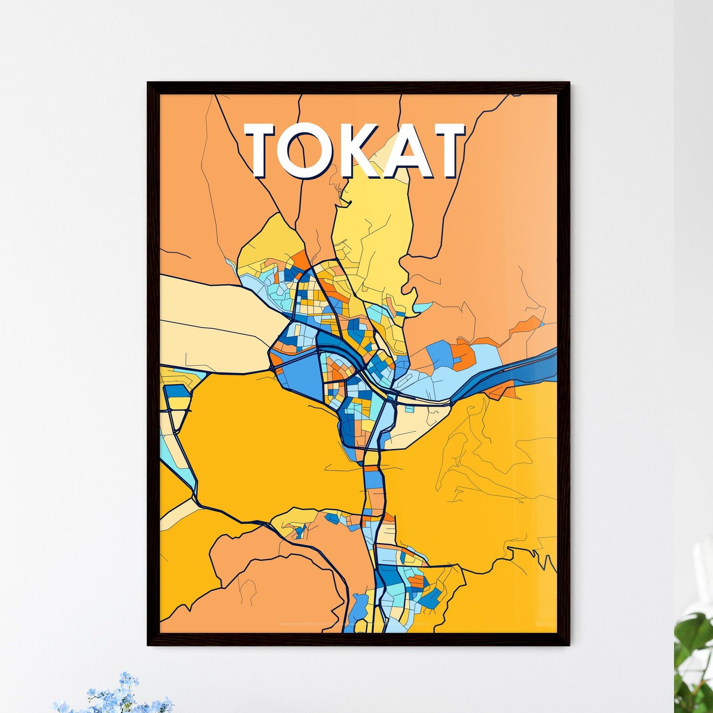 TOKAT TURKEY Vibrant Colorful Art Map Poster Blue Orange