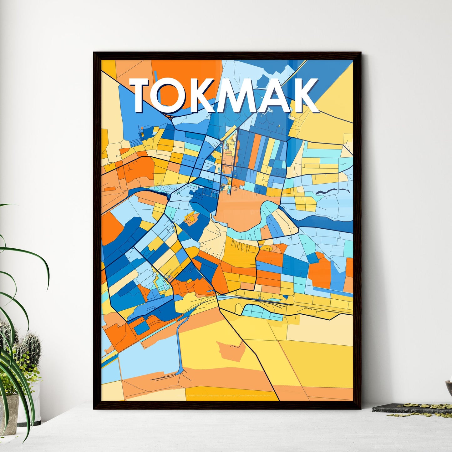 TOKMAK UKRAINE Vibrant Colorful Art Map Poster Blue Orange