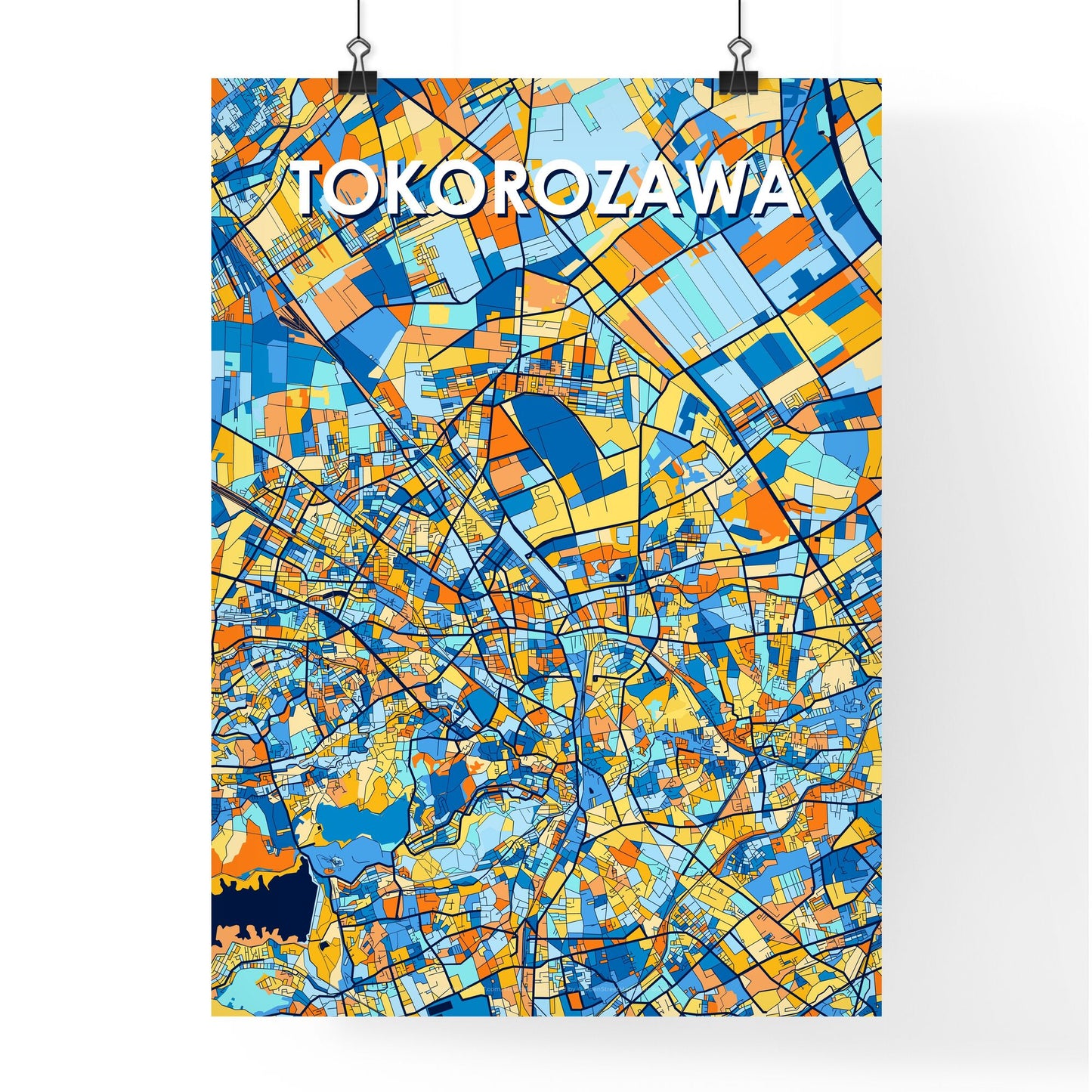 TOKOROZAWA JAPAN Vibrant Colorful Art Map Poster Blue Orange