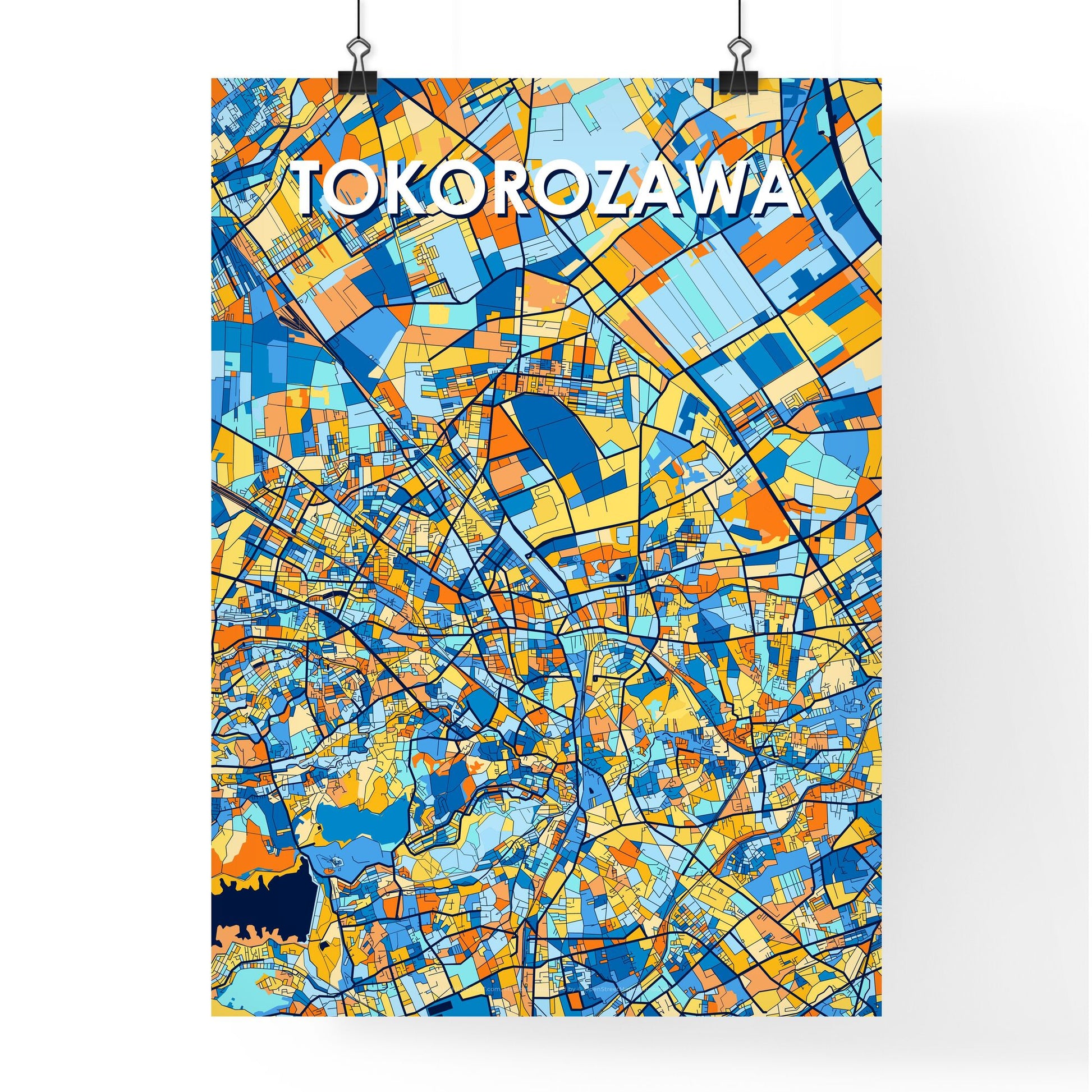TOKOROZAWA JAPAN Vibrant Colorful Art Map Poster Blue Orange