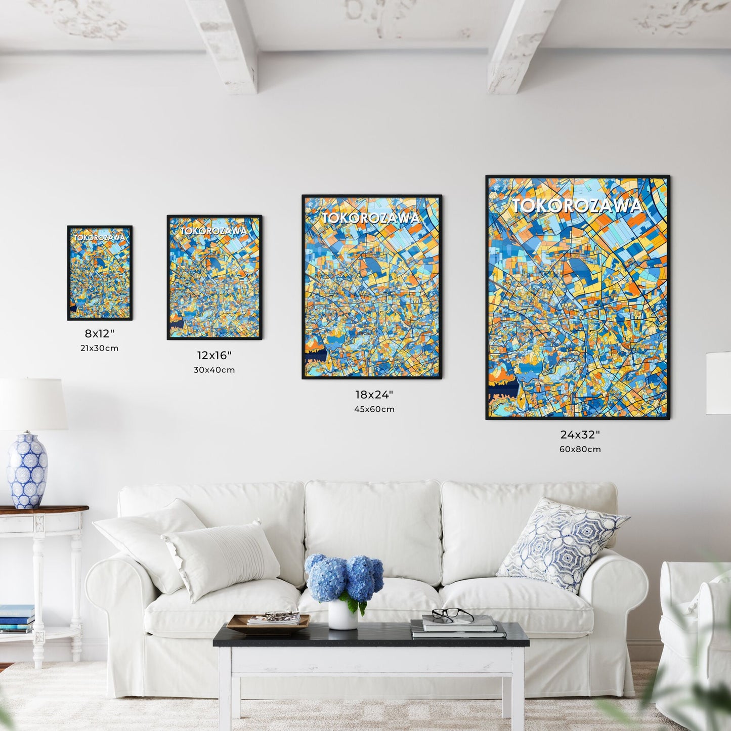 TOKOROZAWA JAPAN Vibrant Colorful Art Map Poster Blue Orange