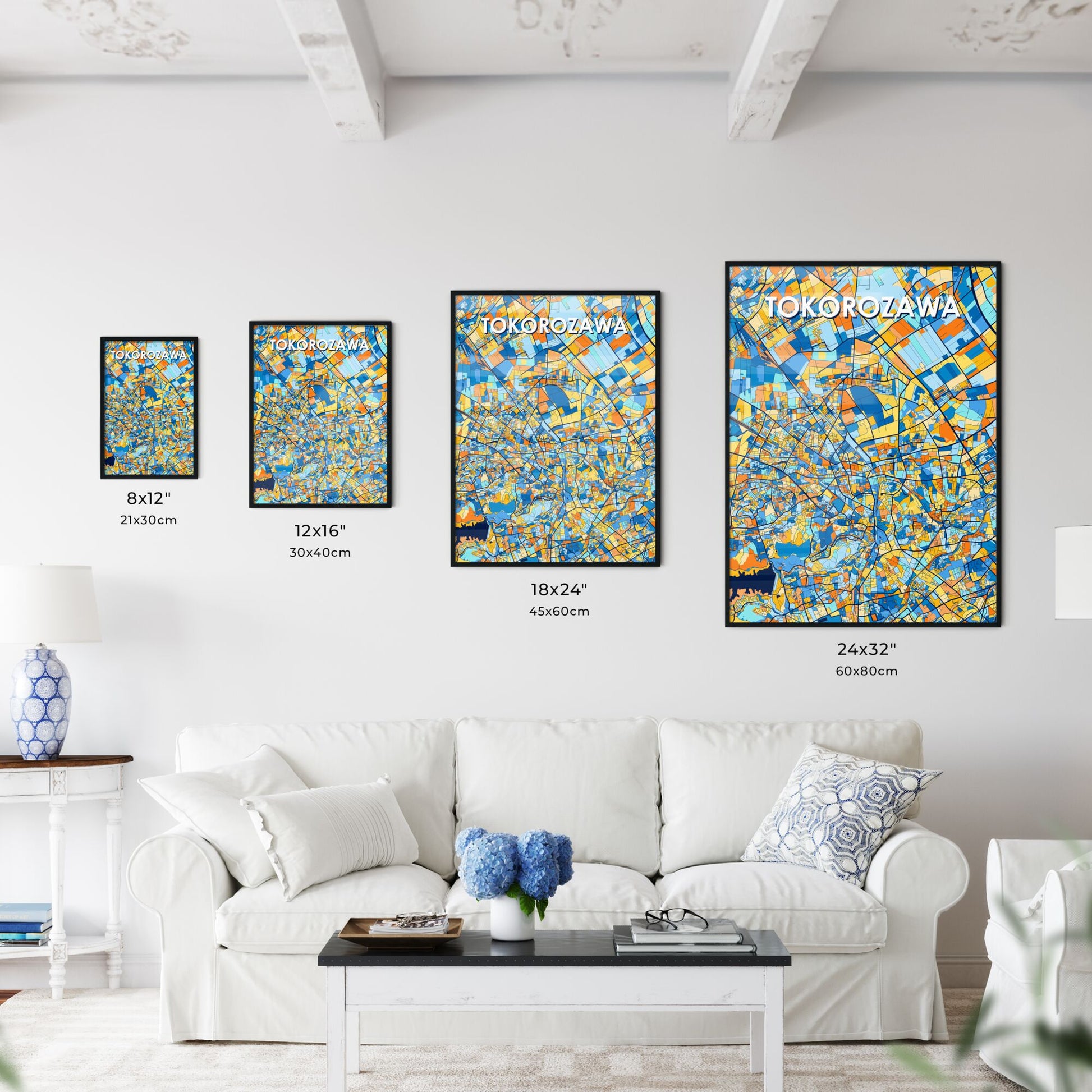 TOKOROZAWA JAPAN Vibrant Colorful Art Map Poster Blue Orange