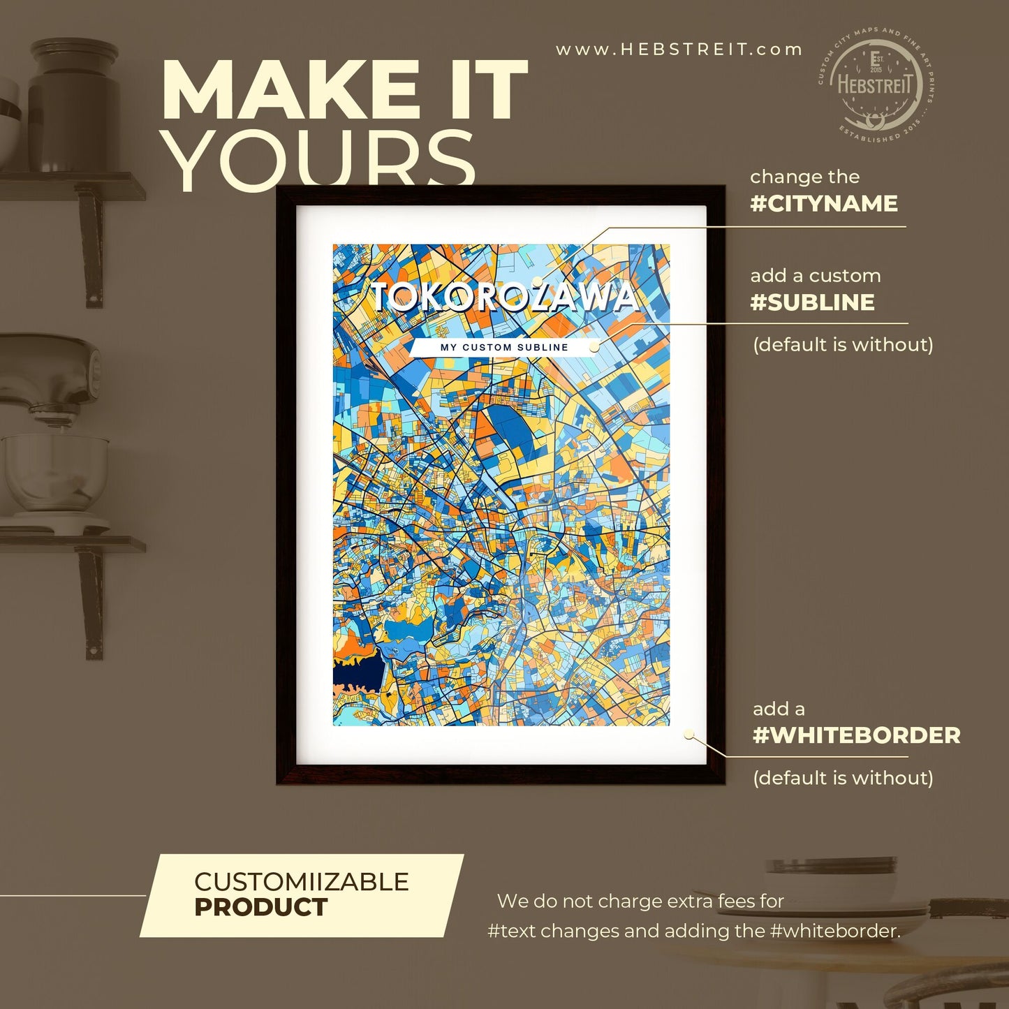 TOKOROZAWA JAPAN Vibrant Colorful Art Map Poster Blue Orange