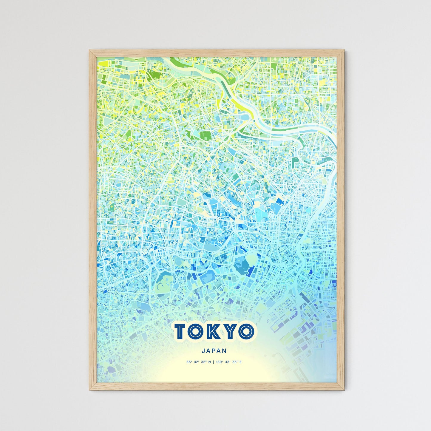 Colorful Tokyo Japan Fine Art Map Cool Blue