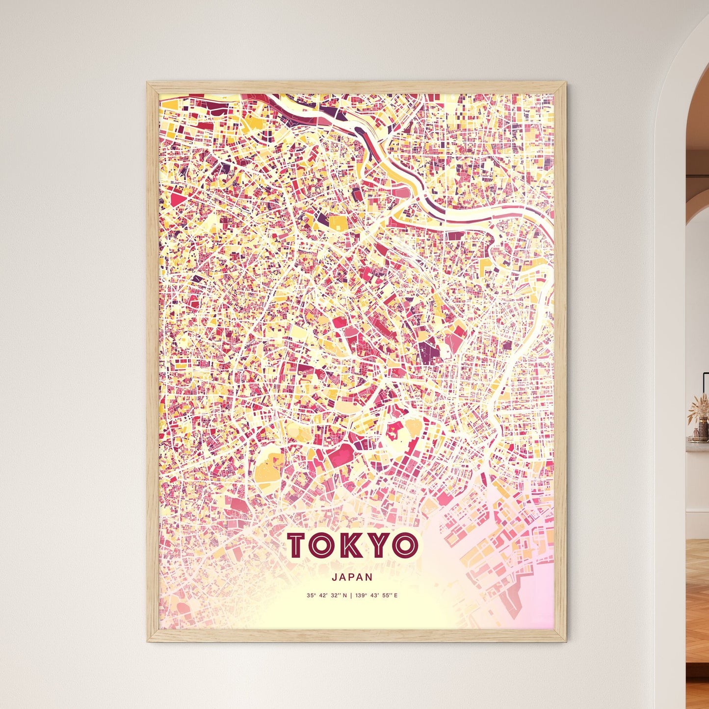 Colorful Tokyo Japan Fine Art Map Hot Red