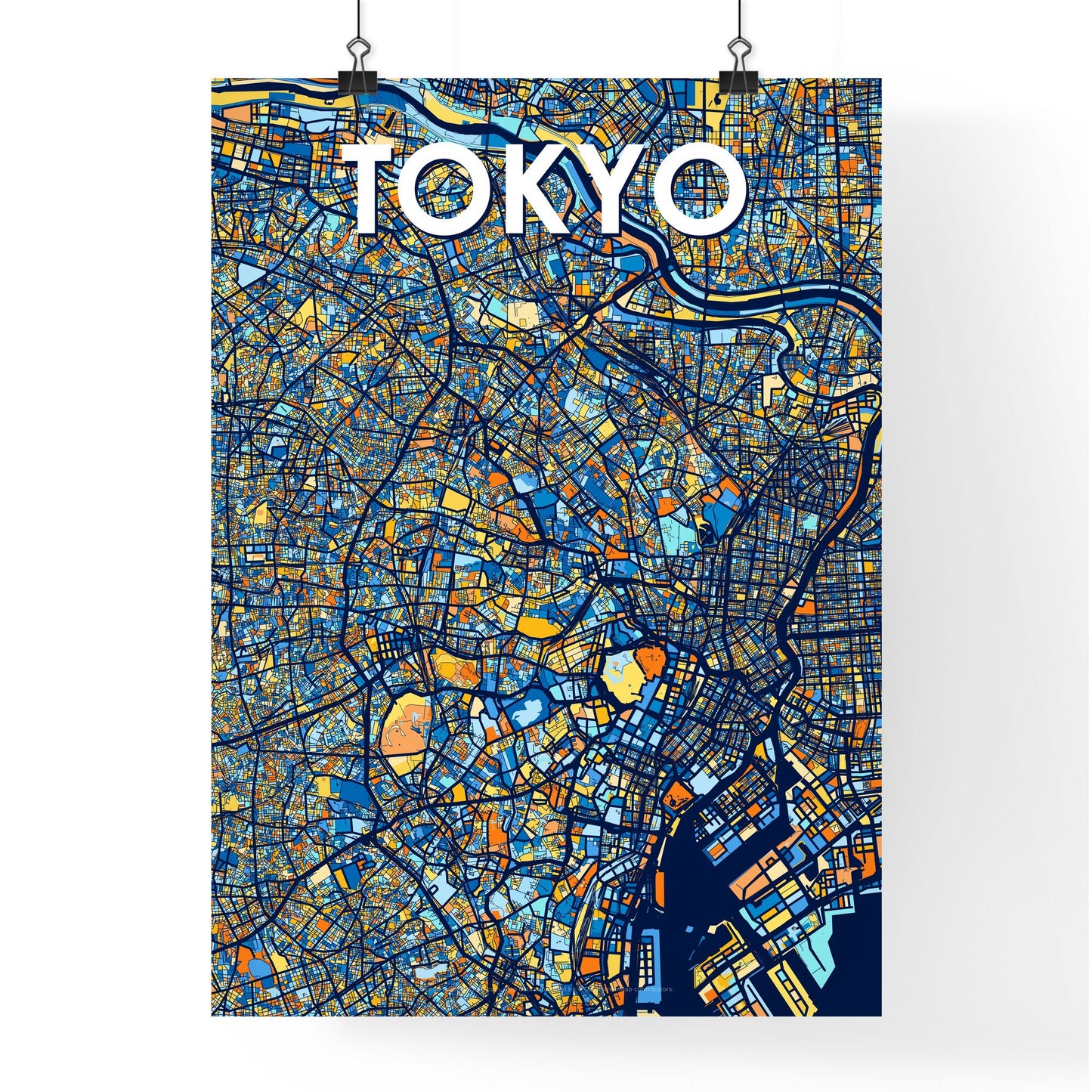 TOKYO JAPAN Vibrant Colorful Art Map Poster Blue Orange