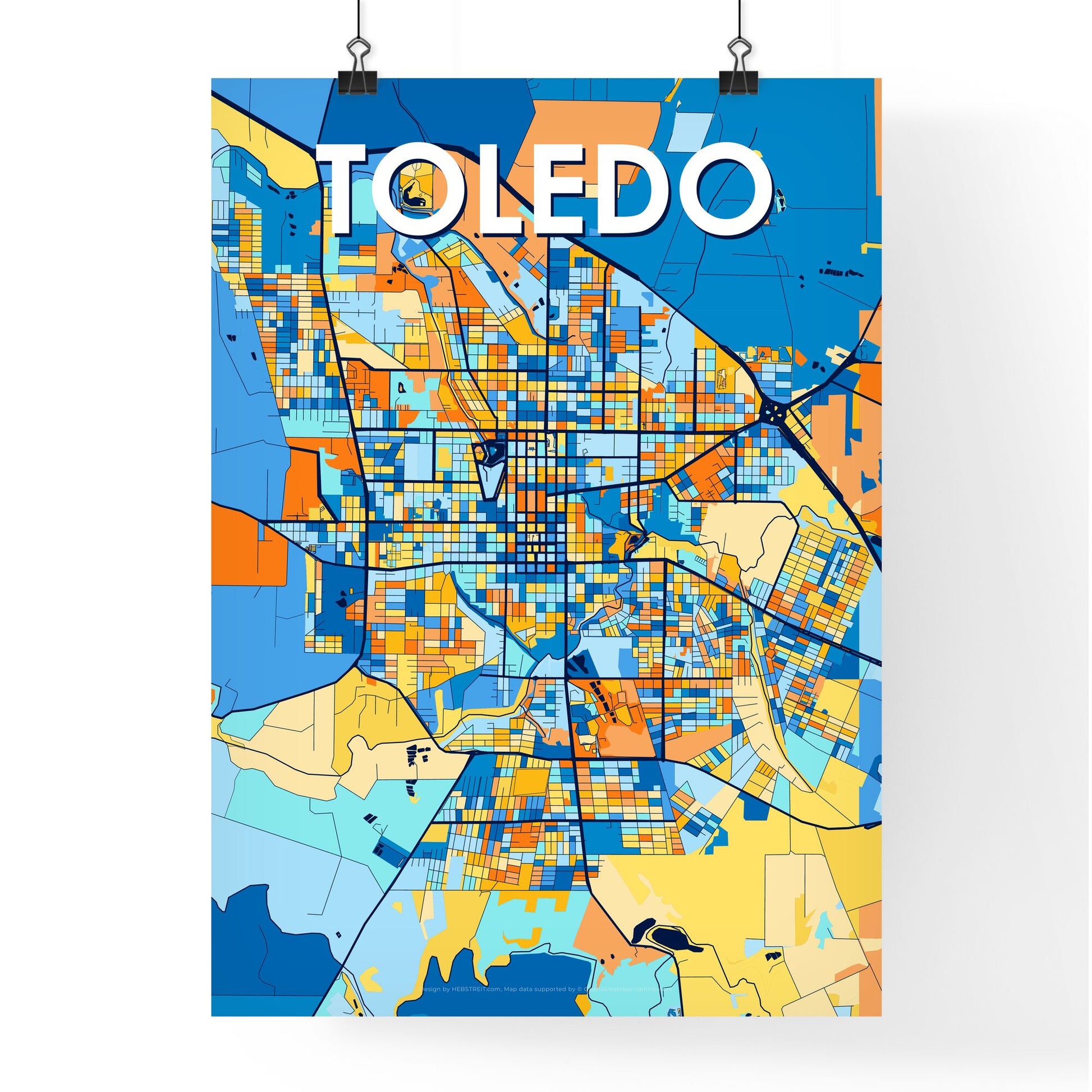 TOLEDO BRAZIL Vibrant Colorful Art Map Poster Blue Orange