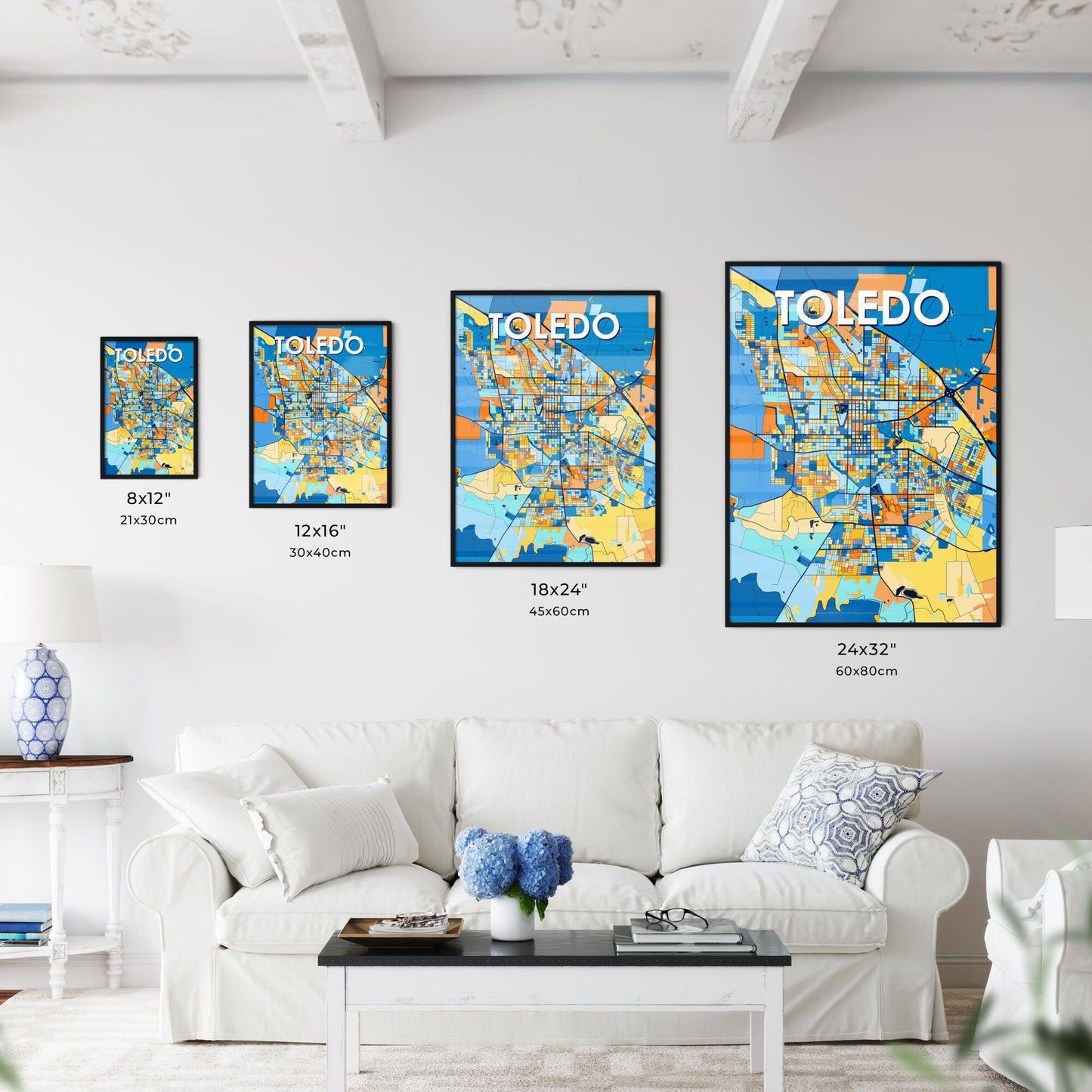 TOLEDO BRAZIL Vibrant Colorful Art Map Poster Blue Orange